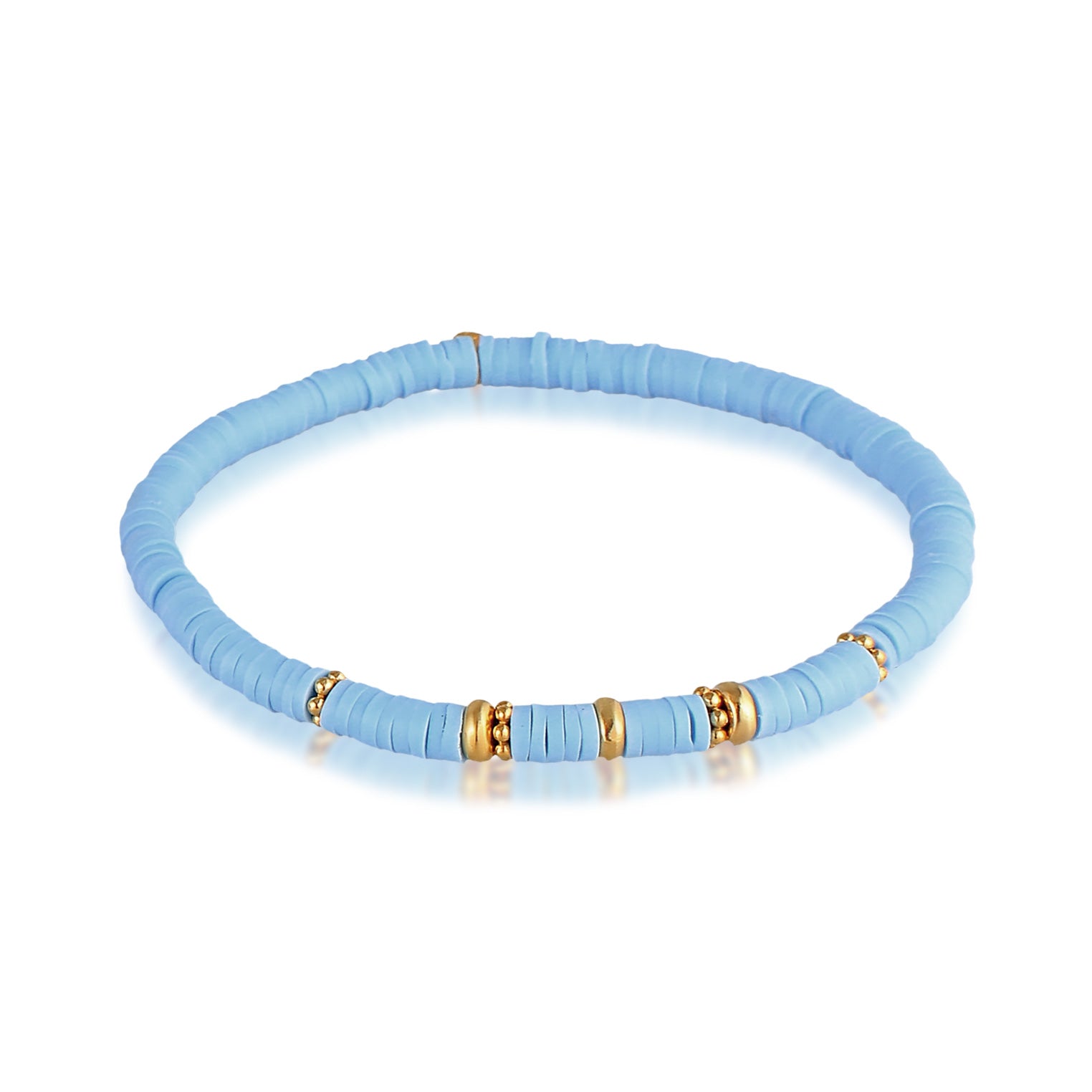 Hellblau - Elli | Armband Beads | Heishi Perlen (Blau) | 925er Sterling Silber vergoldet