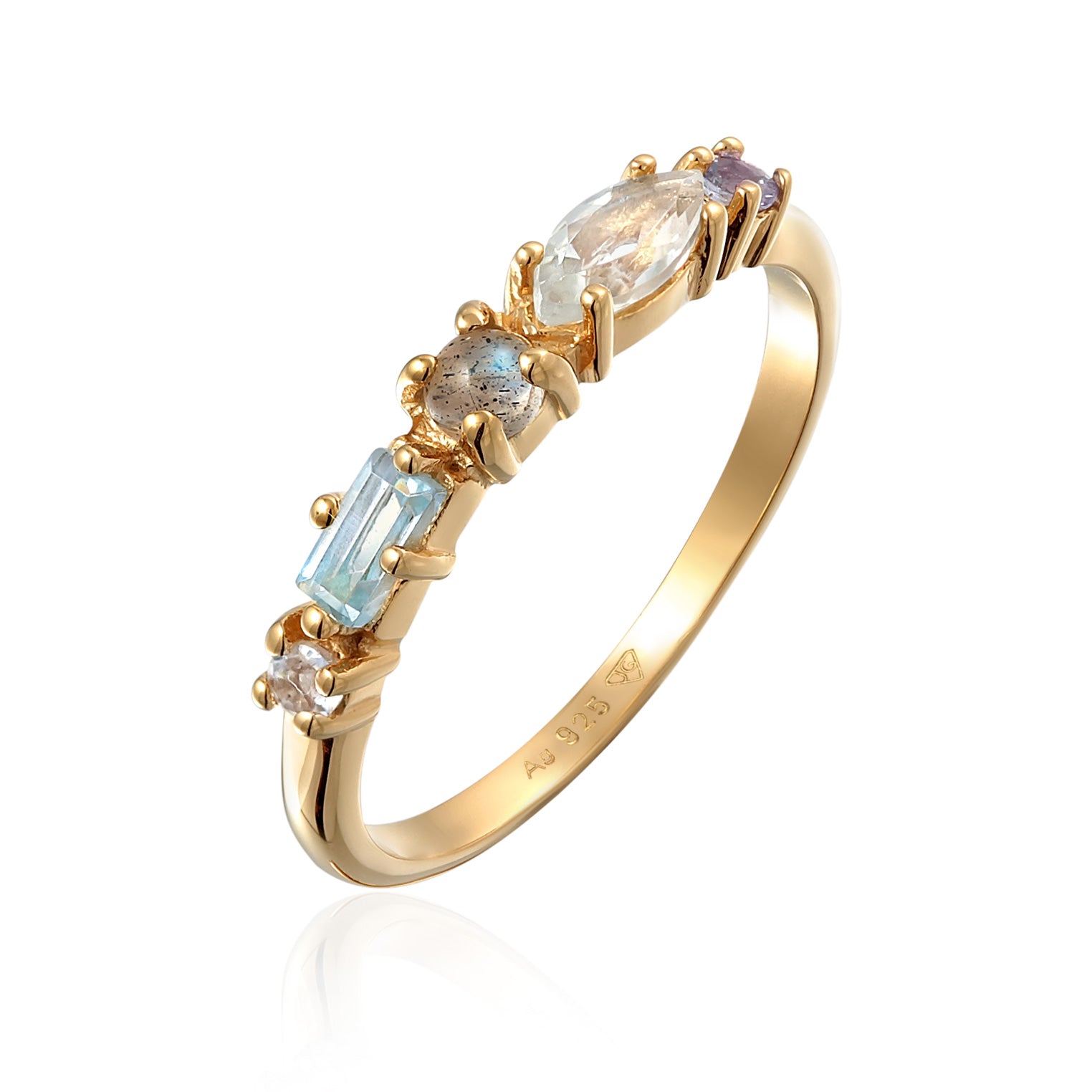 Gold - Elli PREMIUM | Memoire Ring | Topas, Mondstein, Amethyst (Bunt) | 925er Sterling Silber vergoldet