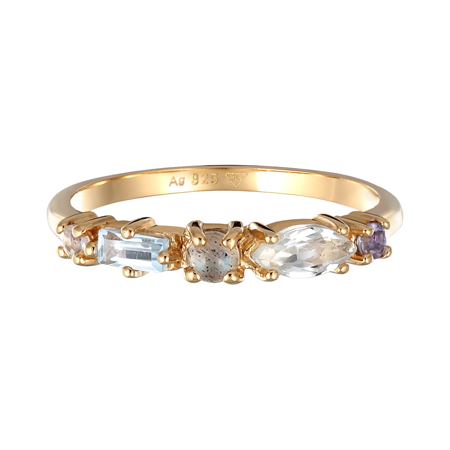 Gold - Elli PREMIUM | Memoire Ring | Amethyst (Hellgrün), Topas (Hellblau), Tansanit (Lila) | 925er Sterling Silber Vergoldet