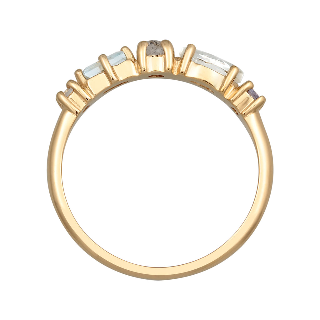 Gold - Elli PREMIUM | Memoire Ring | Amethyst (Hellgrün), Topas (Hellblau), Tansanit (Lila) | 925er Sterling Silber Vergoldet