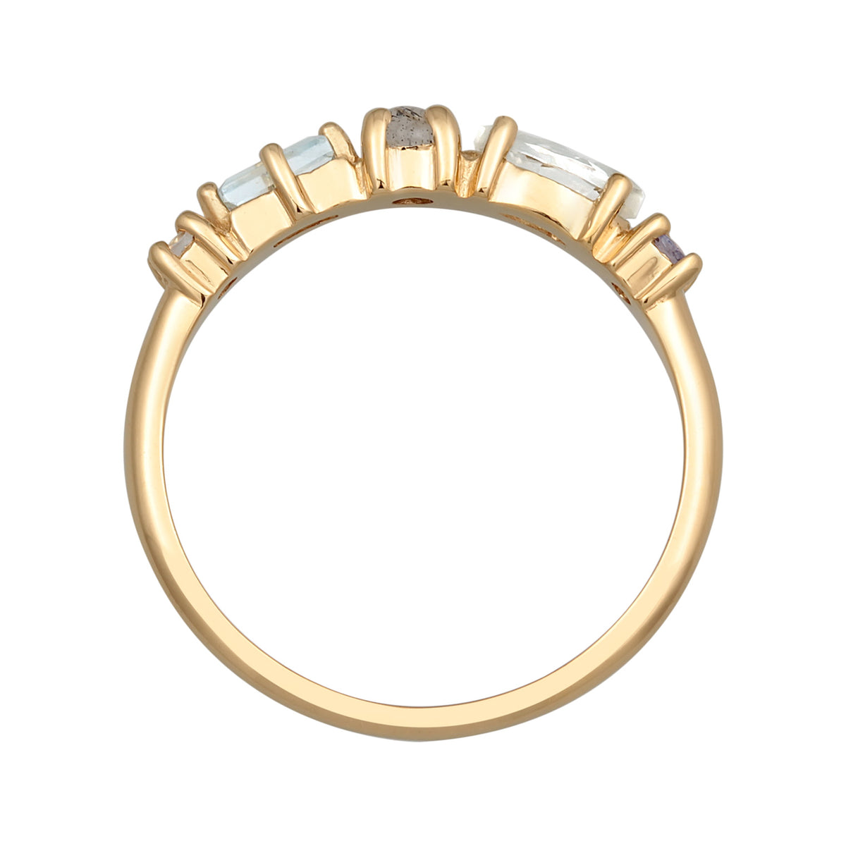 Gold - Elli PREMIUM | Memoire Ring | Amethyst (Hellgrün), Topas (Hellblau), Tansanit (Lila) | 925er Sterling Silber Vergoldet