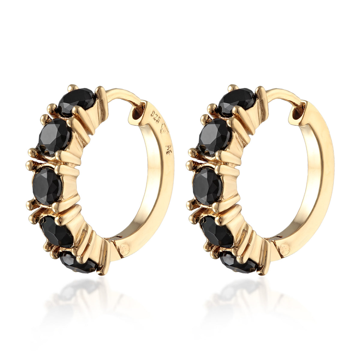 Gold - Elli | Creolen Basic | Kristall (Schwarz) | 925er Sterling Silber vergoldet