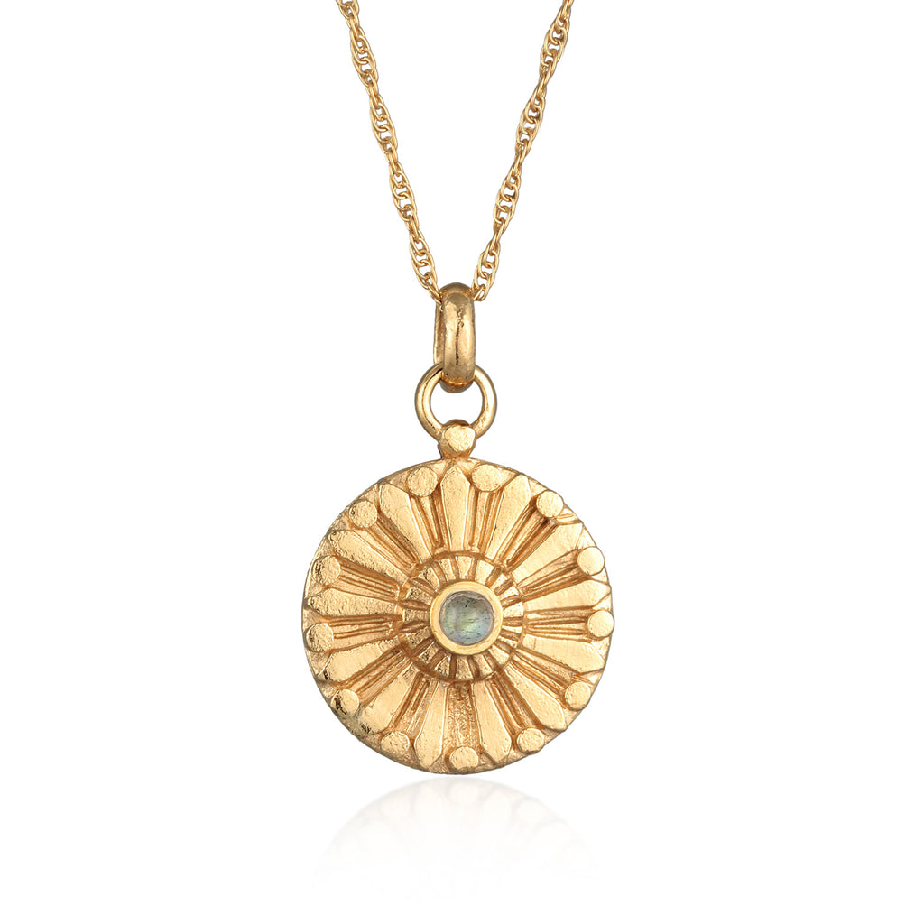 Gold - Elli PREMIUM | Halskette Münze Vintage | Labradorit (Grau) | 925er Sterling Silber vergoldet