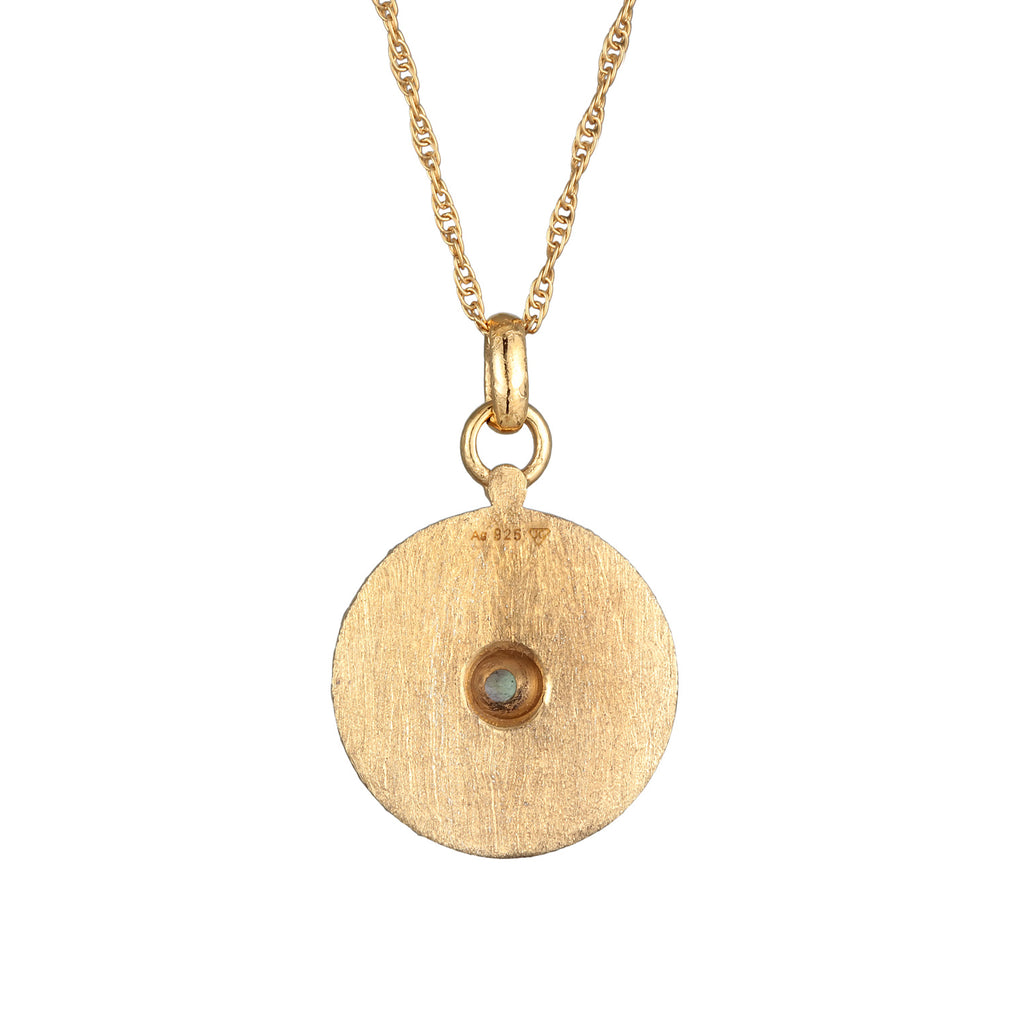 Gold - Elli PREMIUM | Halskette Münze Vintage | Labradorit (Grau) | 925er Sterling Silber vergoldet