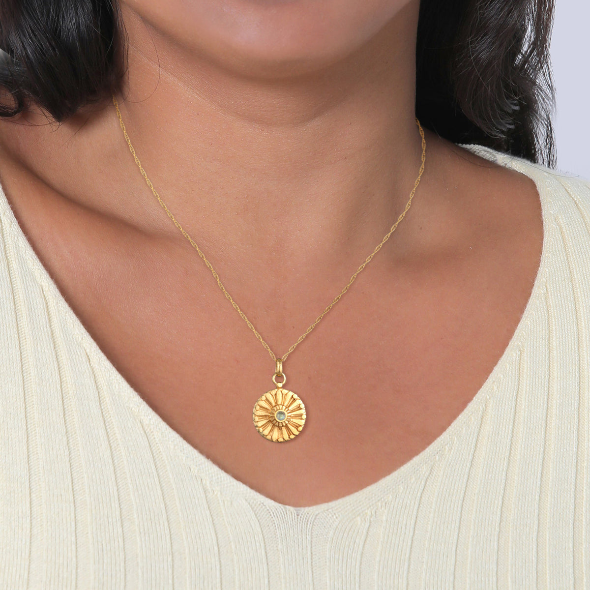 Gold - Elli PREMIUM | Halskette Münze Vintage | Labradorit (Grau) | 925er Sterling Silber vergoldet