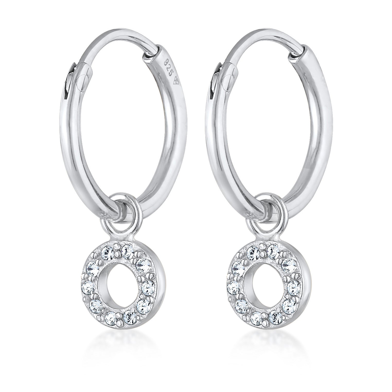 Silber - Elli | Creolen Kreis Anhänger | Mit Kristallen von Swarovski® (Weiß) | 925er Sterling Silber vergoldet