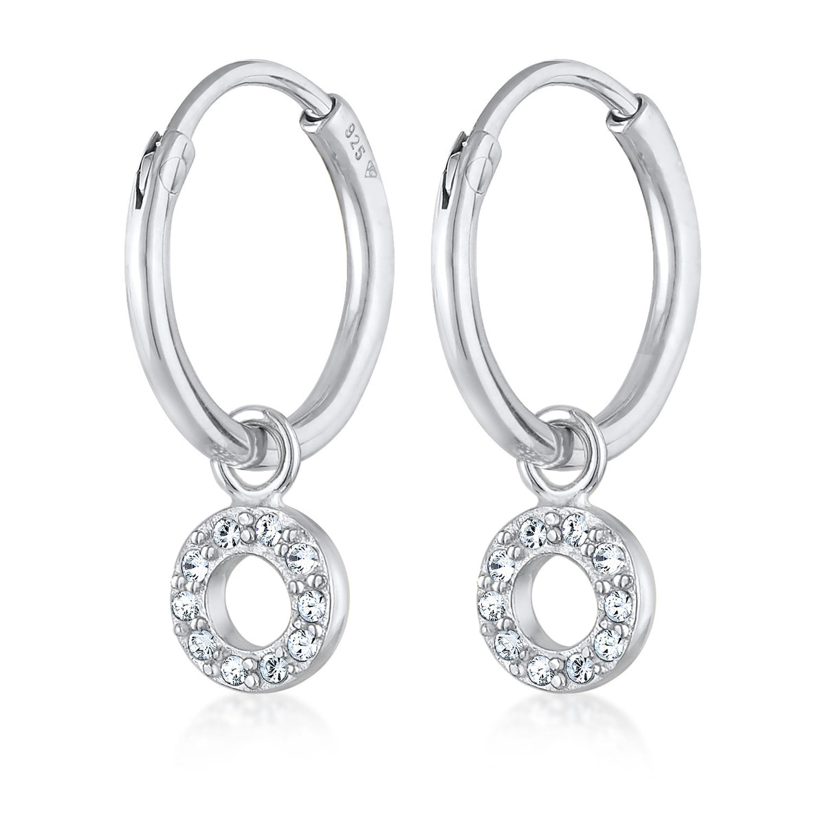 Silber - Elli | Creolen Kreis Anhänger | Mit Kristallen von Swarovski® (Weiß) | 925er Sterling Silber vergoldet