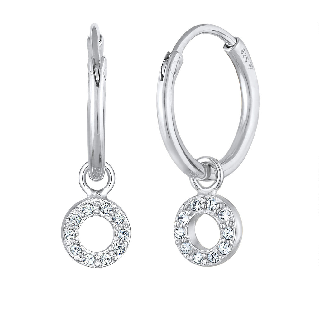 Silber - Elli | Creolen Kreis Anhänger | Mit Kristallen von Swarovski® (Weiß) | 925er Sterling Silber vergoldet
