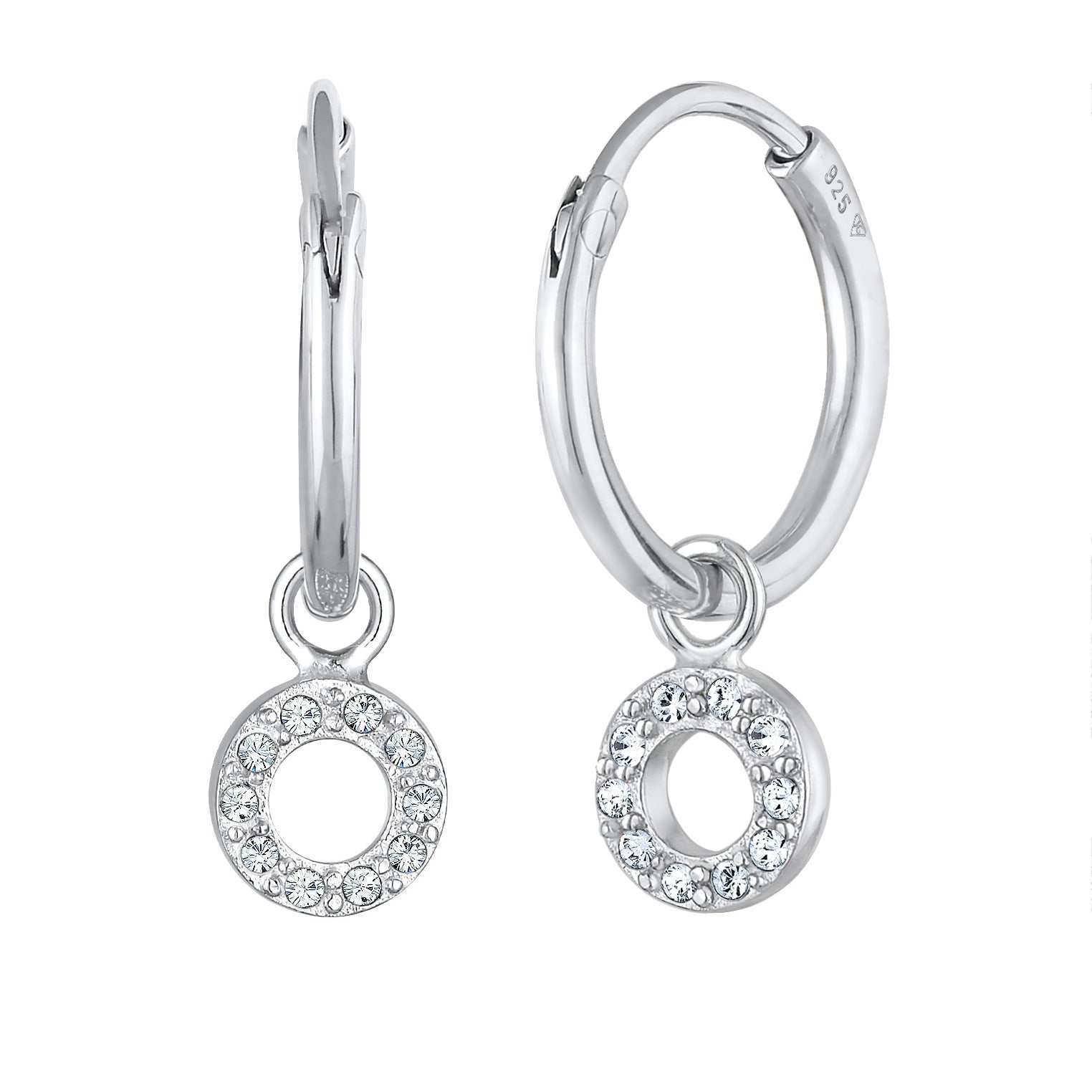 Silber - Elli | Creolen Kreis Anhänger | Mit Kristallen von Swarovski® (Weiß) | 925er Sterling Silber vergoldet