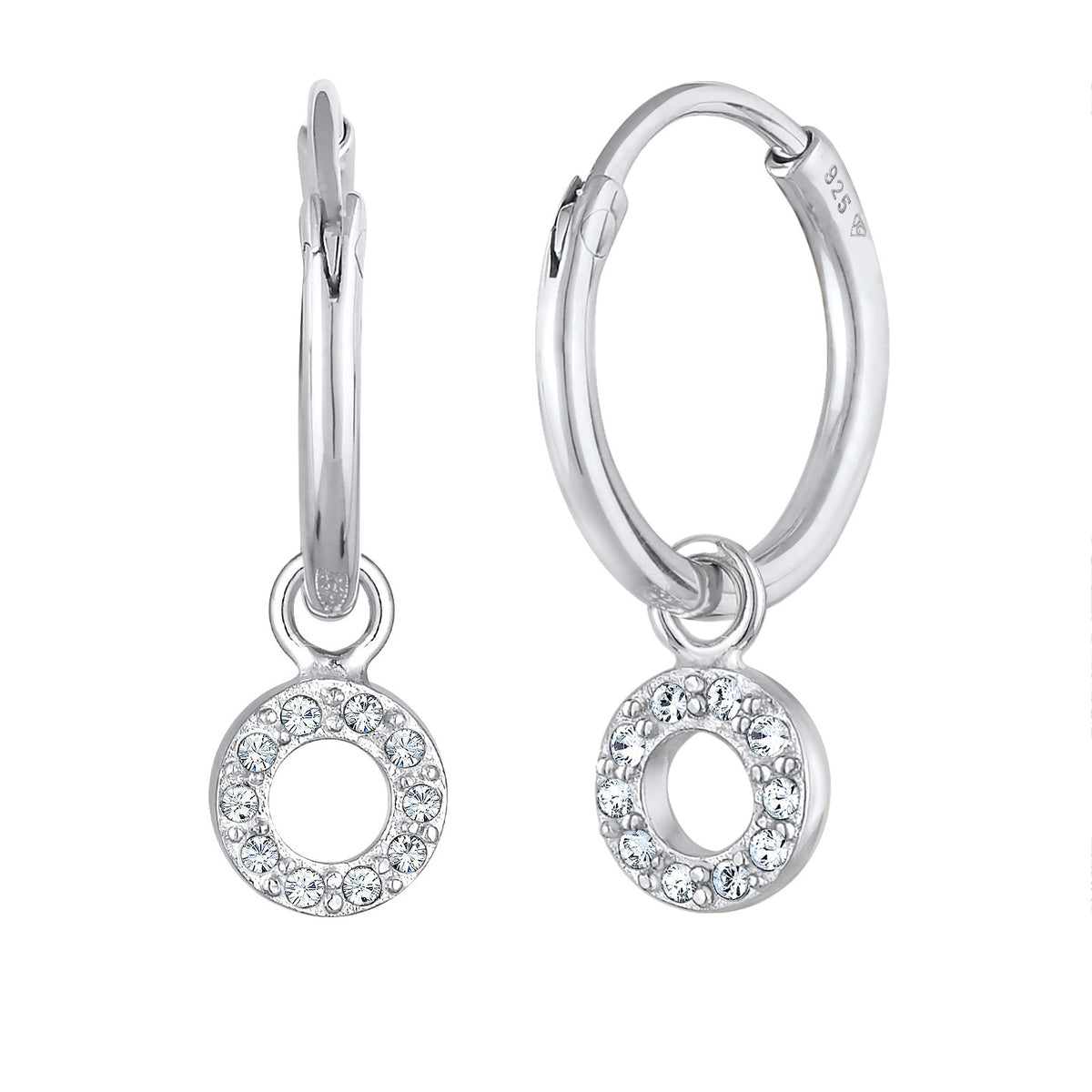 Silber - Elli | Creolen Kreis Anhänger | Mit Kristallen von Swarovski® (Weiß) | 925er Sterling Silber vergoldet