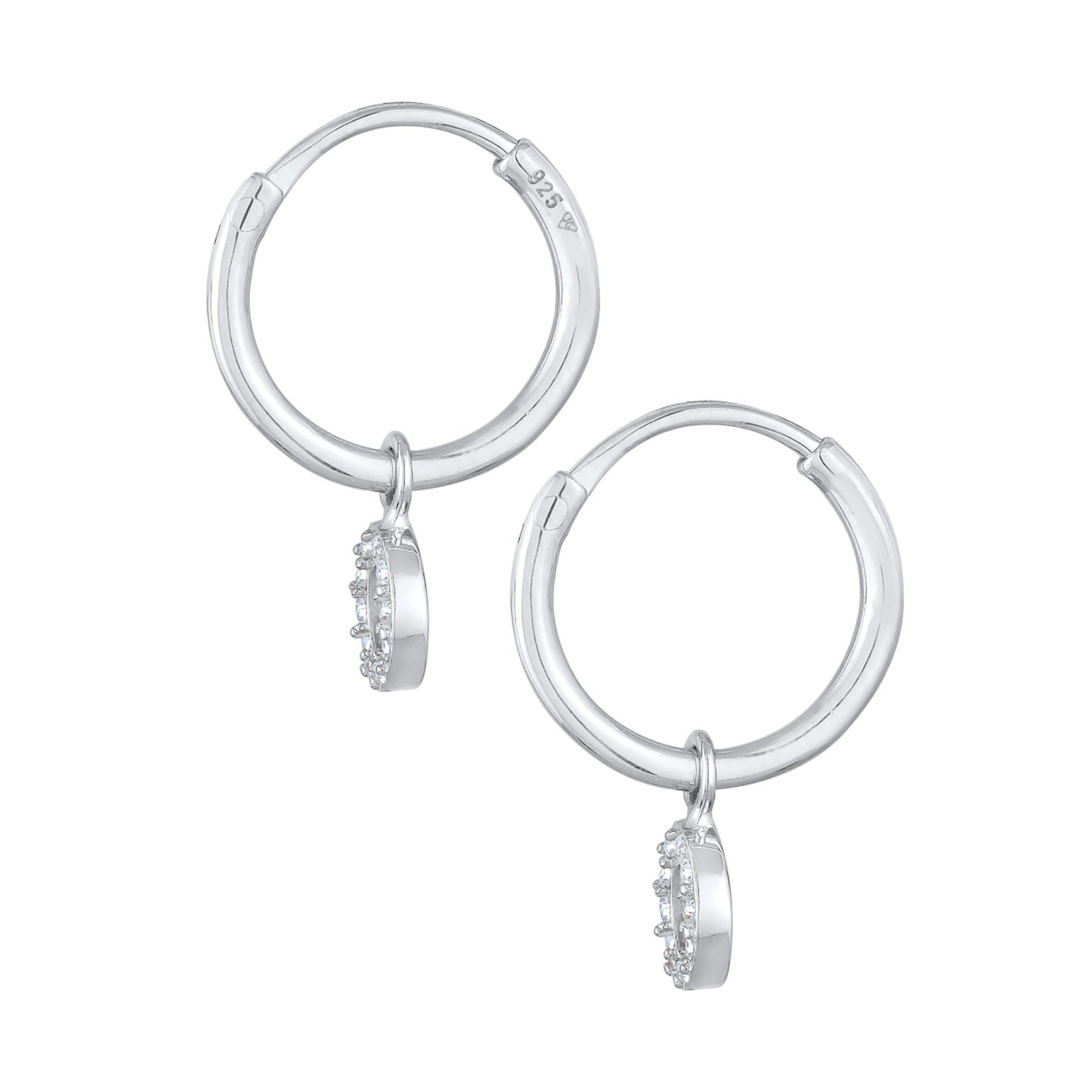 Silber - Elli | Creolen Kreis Anhänger | Mit Kristallen von Swarovski® (Weiß) | 925er Sterling Silber vergoldet
