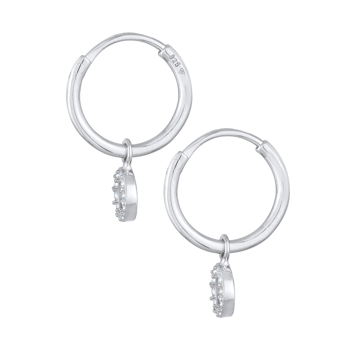 Silber - Elli | Creolen Kreis Anhänger | Mit Kristallen von Swarovski® (Weiß) | 925er Sterling Silber vergoldet