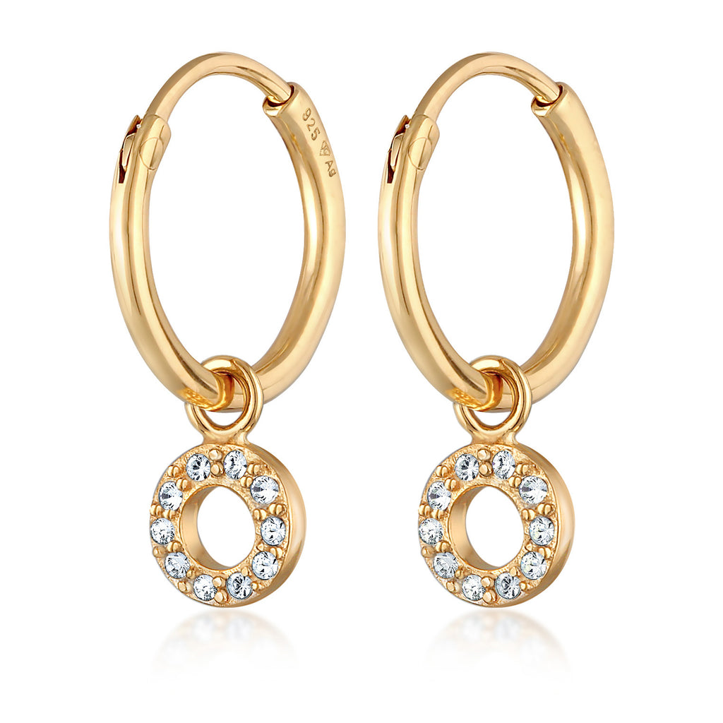 Gold - Elli | Creolen Kreis Anhänger | Mit Kristallen von Swarovski® (Weiß) | 925er Sterling Silber