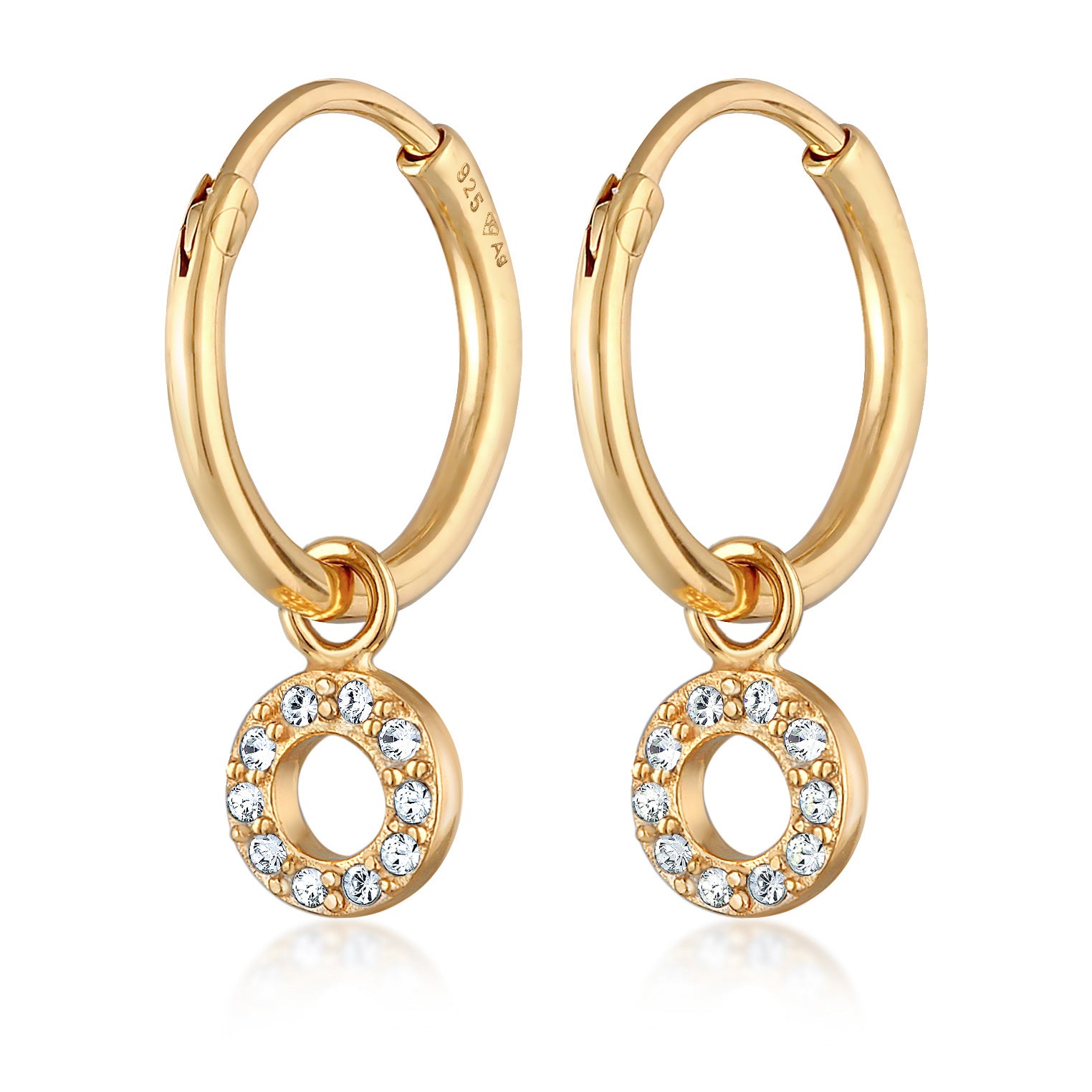 Gold - Elli | Creolen Kreis Anhänger | Mit Kristallen von Swarovski® (Weiß) | 925er Sterling Silber