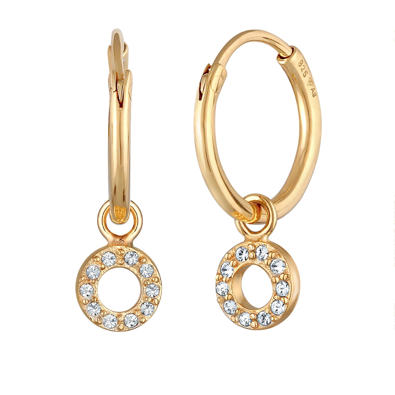 Gold - Elli | Creolen Kreis Anhänger | Mit Kristallen von Swarovski® (Weiß) | 925er Sterling Silber