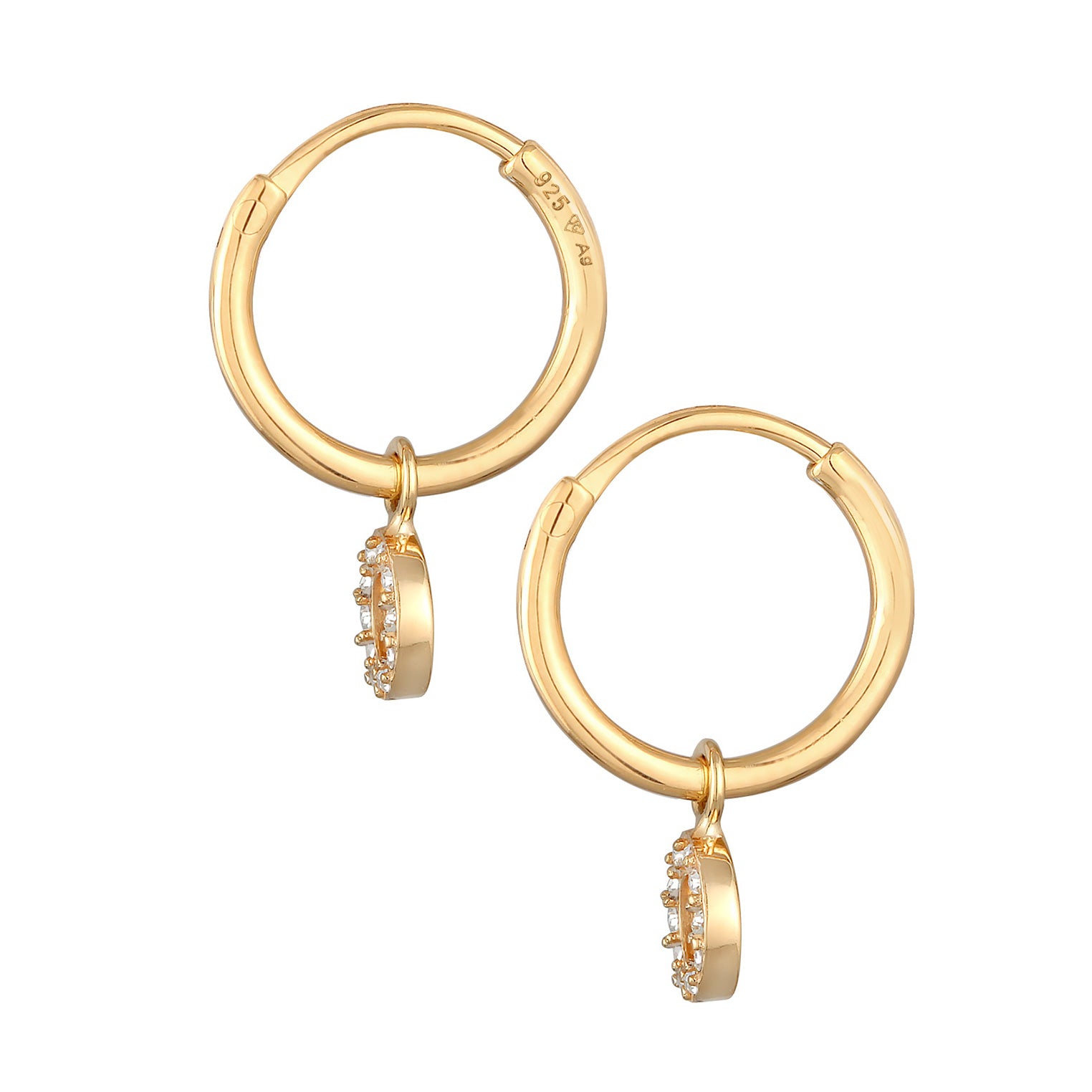 Gold - Elli | Creolen Kreis Anhänger | Mit Kristallen von Swarovski® (Weiß) | 925er Sterling Silber