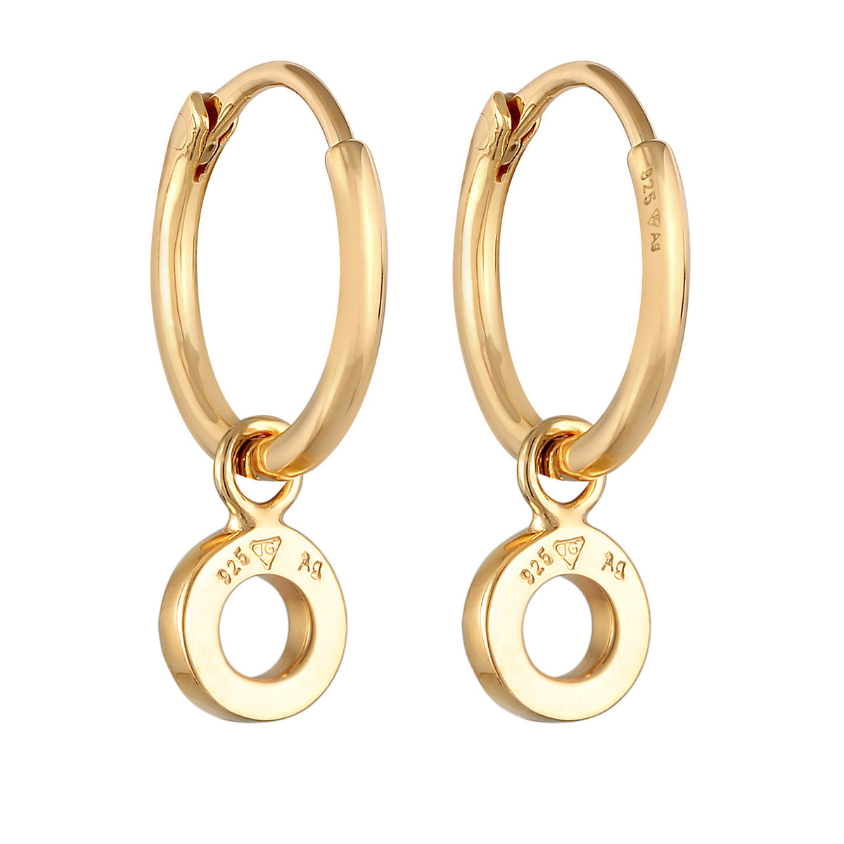 Gold - Elli | Creolen Kreis Anhänger | Mit Kristallen von Swarovski® (Weiß) | 925er Sterling Silber