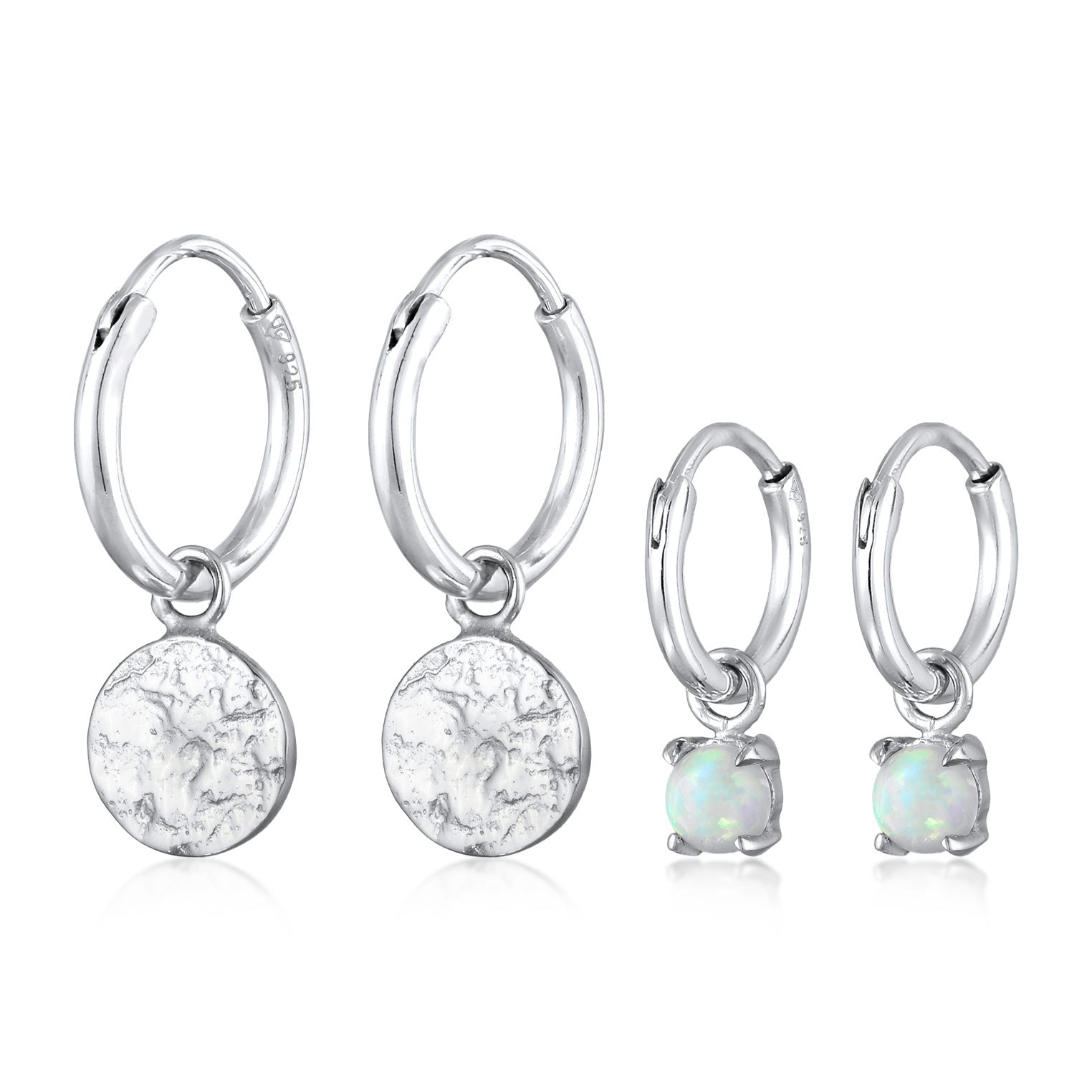 Silber - Elli | Ohrring-Set Plättchen Organic | Opal (Weiß) | 925er Sterling Silber