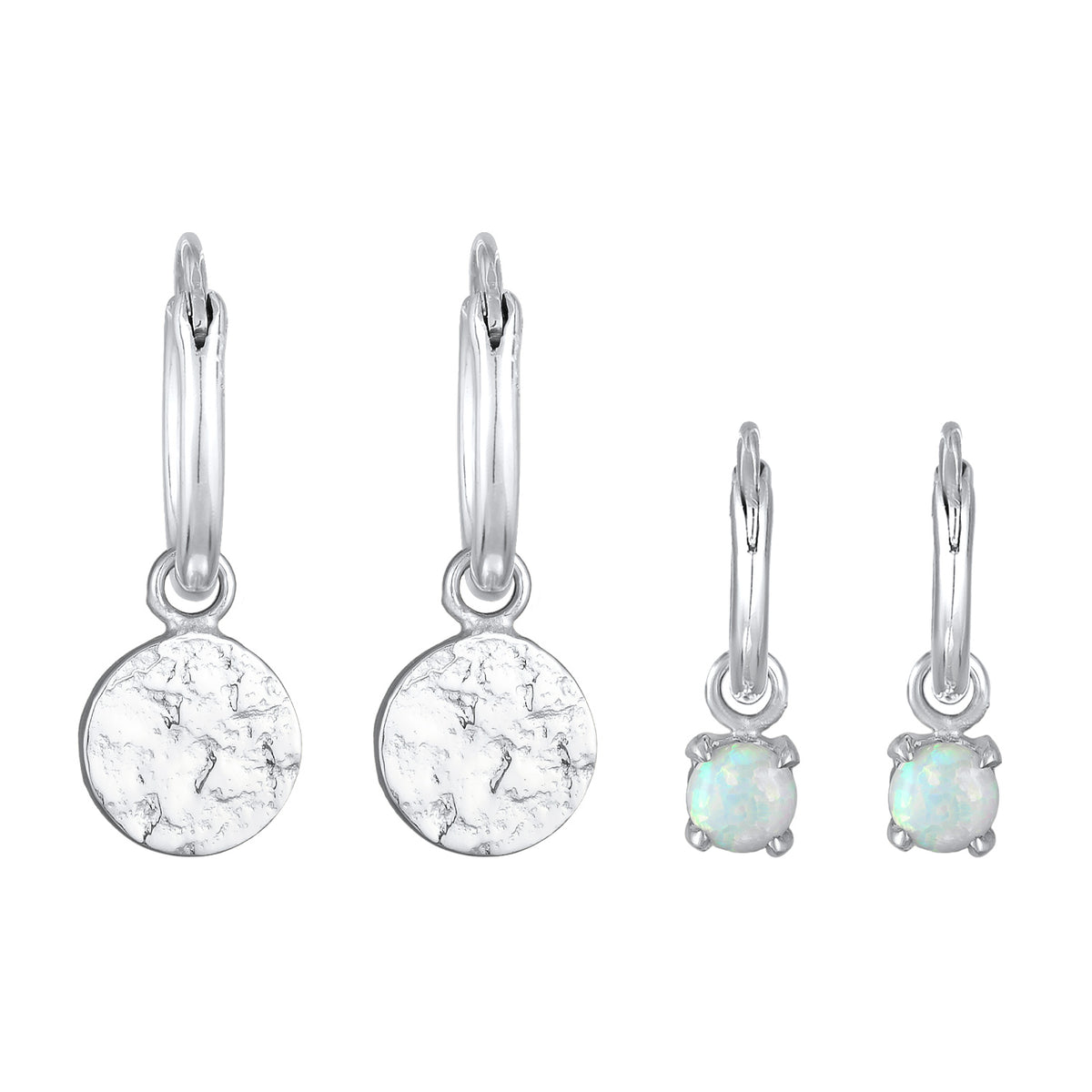 Silber - Elli | Ohrring-Set Plättchen Organic | Opal (Weiß) | 925er Sterling Silber