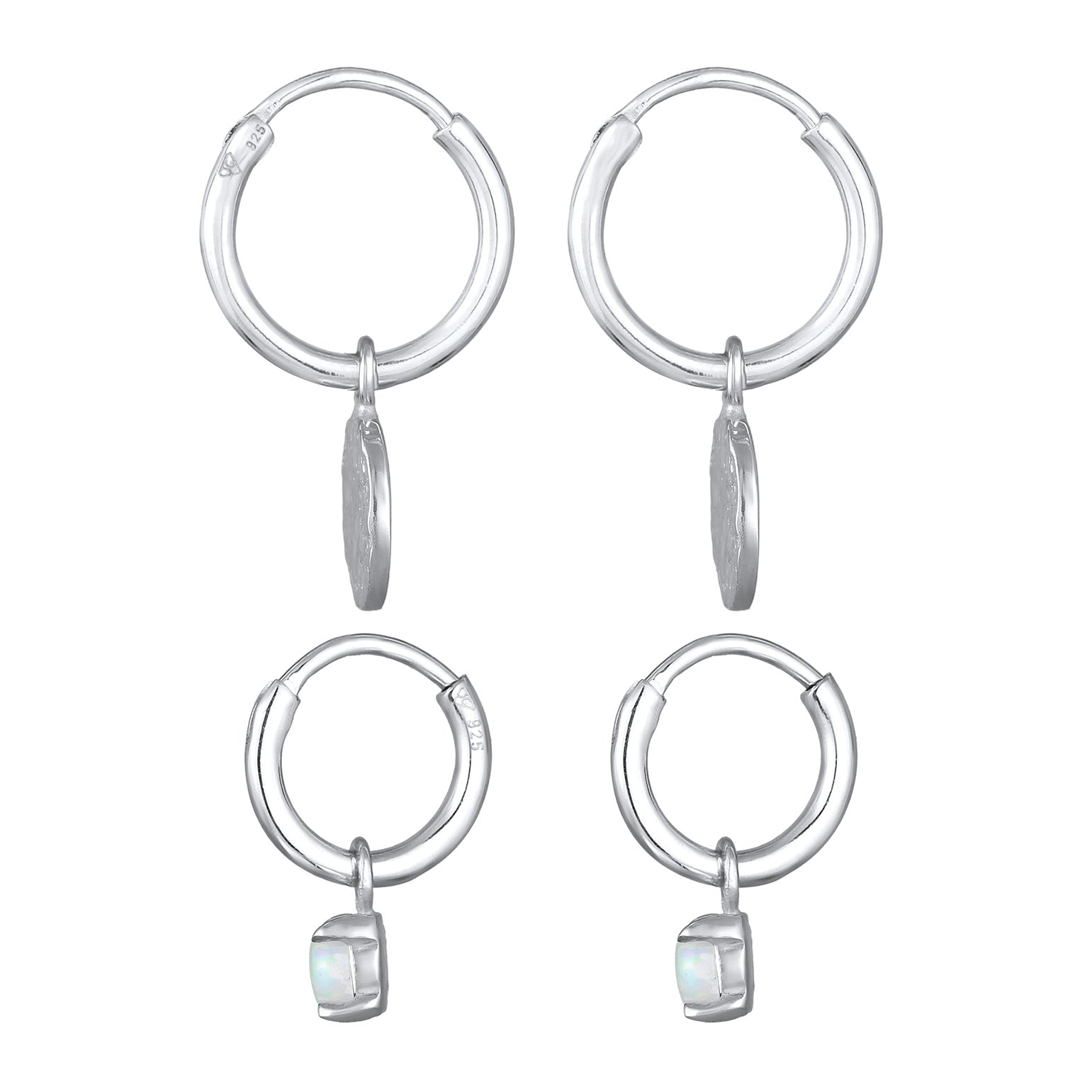 Silber - Elli | Ohrring-Set Plättchen Organic | Opal (Weiß) | 925er Sterling Silber