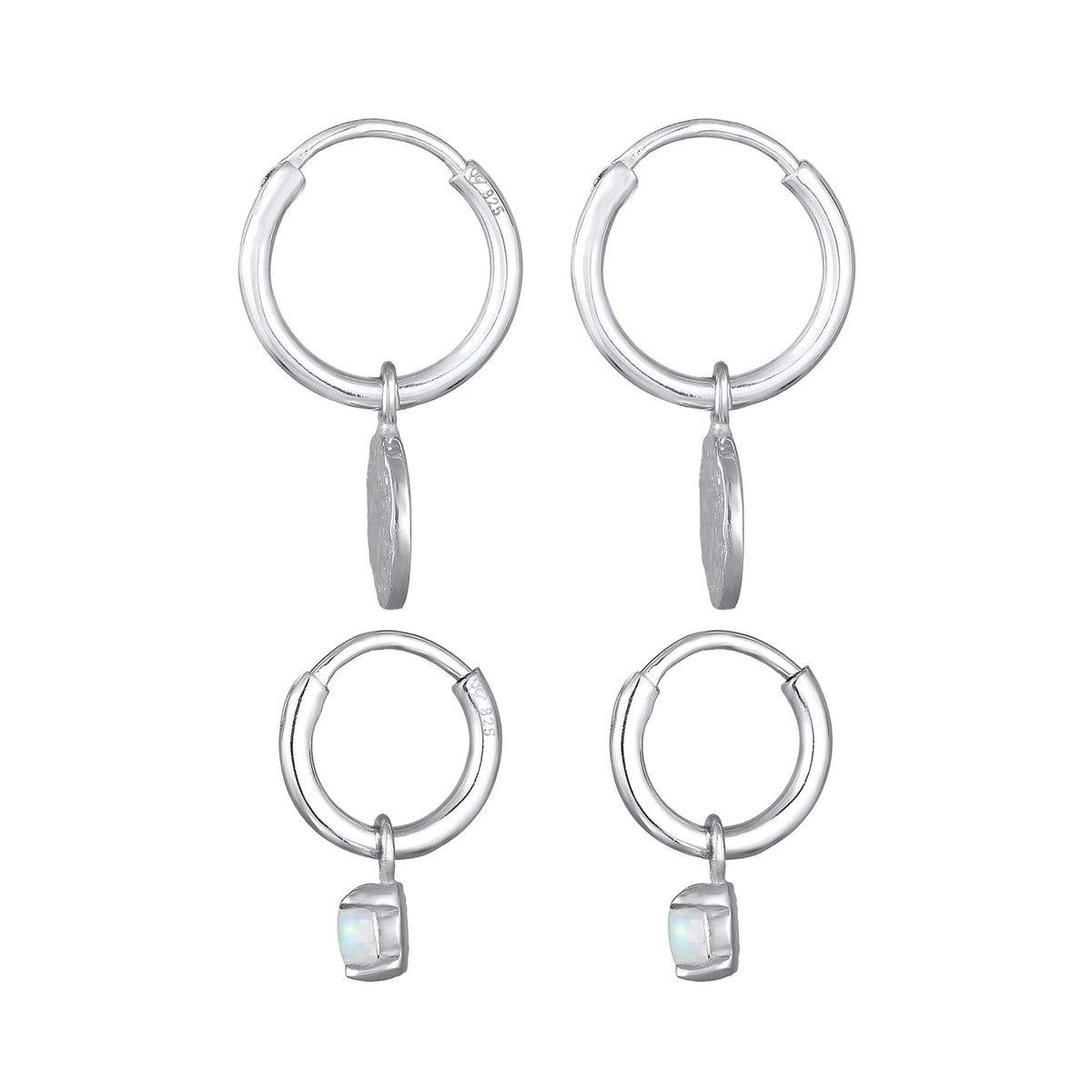 Silber - Elli | Ohrring-Set Plättchen Organic | Opal (Weiß) | 925er Sterling Silber