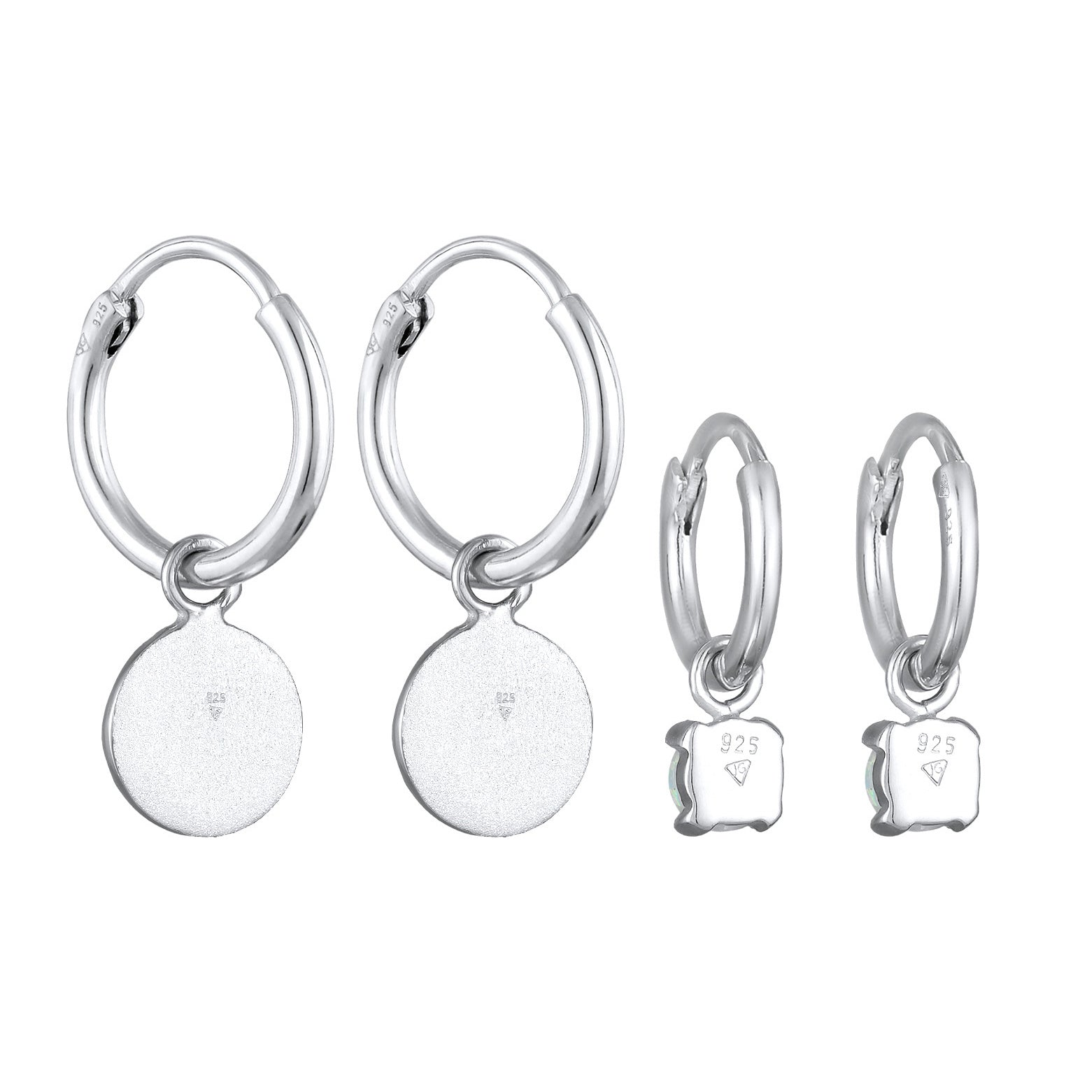 Silber - Elli | Ohrring-Set Plättchen Organic | Opal (Weiß) | 925er Sterling Silber