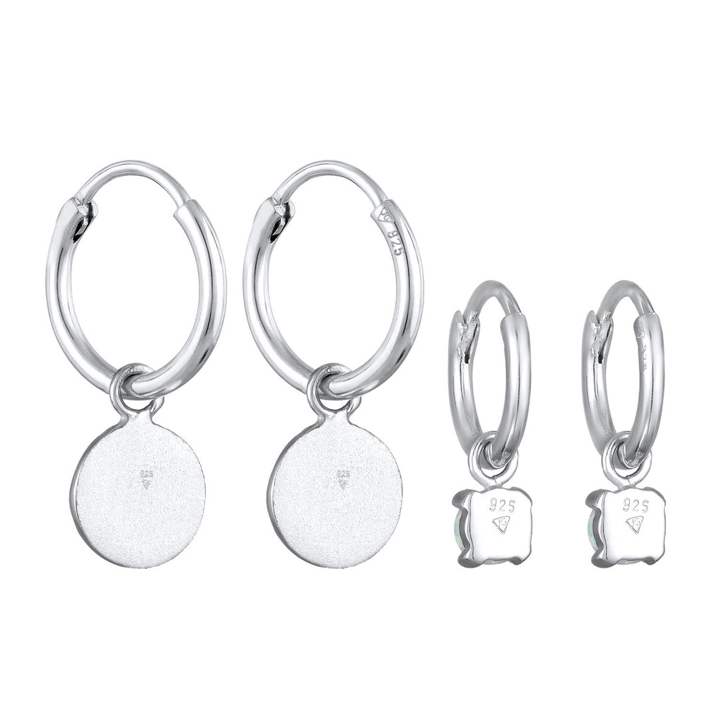 Silber - Elli | Ohrring-Set Plättchen Organic | Opal (Weiß) | 925er Sterling Silber