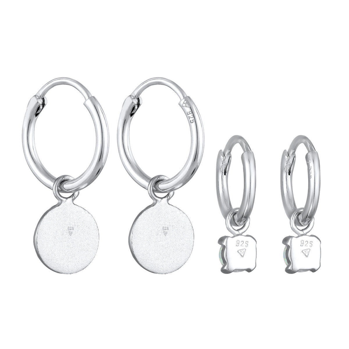 Silber - Elli | Ohrring-Set Plättchen Organic | Opal (Weiß) | 925er Sterling Silber