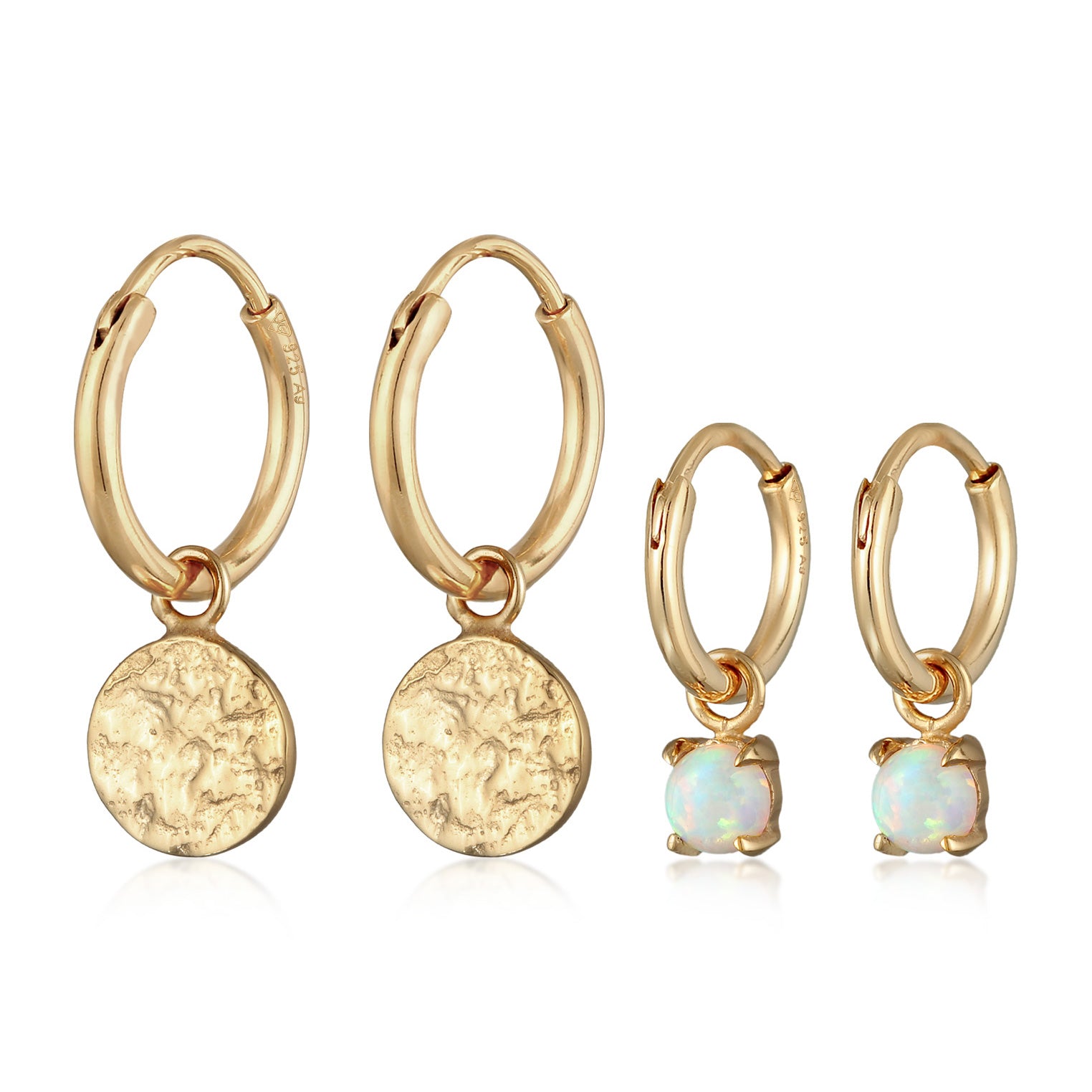 Gold - Elli | Ohrring-Set Plättchen Organic | Opal (Weiß) | 925er Sterling Silber vergoldet