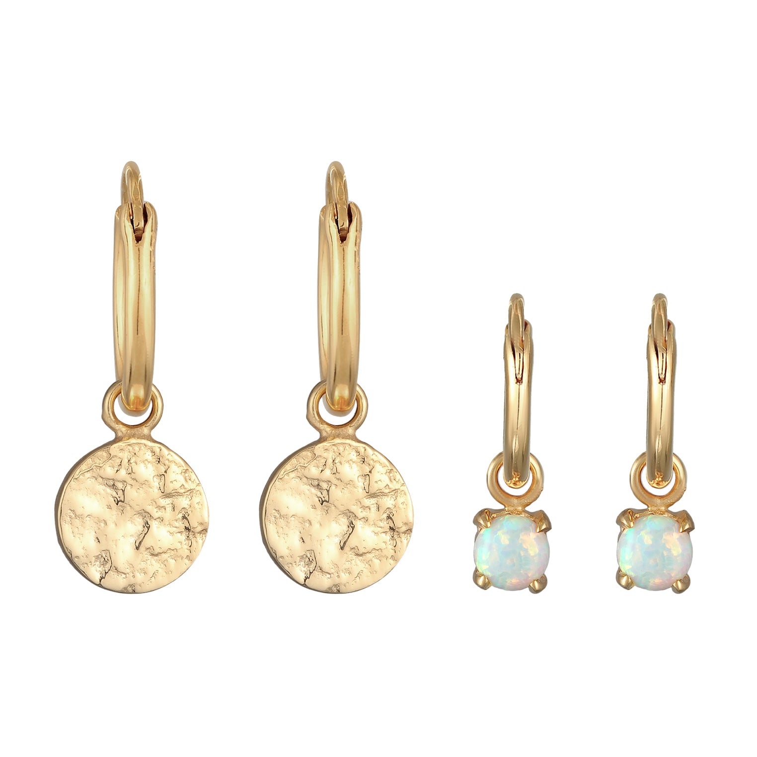 Gold - Elli | Ohrring-Set Plättchen Organic | Opal (Weiß) | 925er Sterling Silber vergoldet