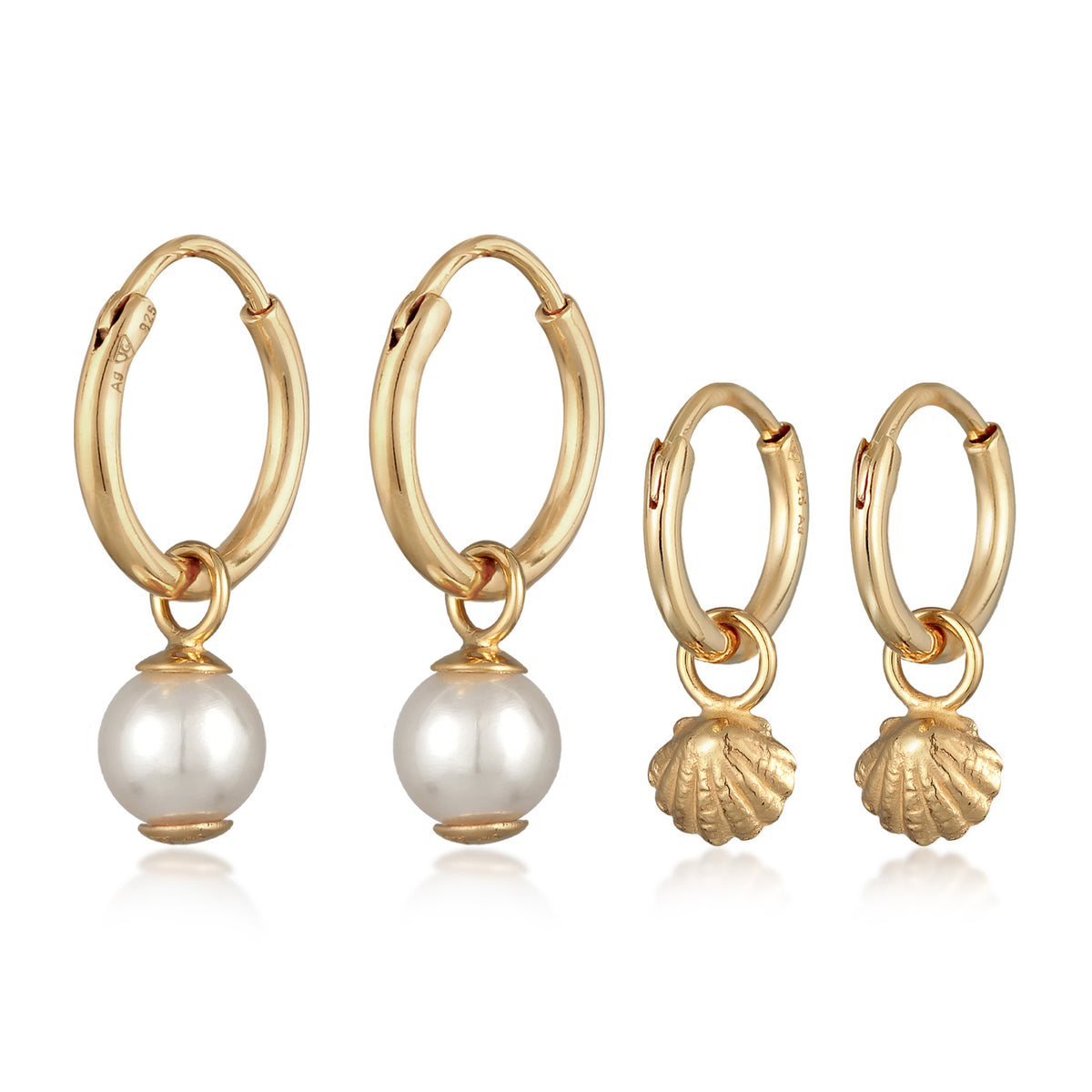 Gold - Elli | Ohrring-Set Muschel | Muschelkernperle | 925er Sterling Silber vergoldet