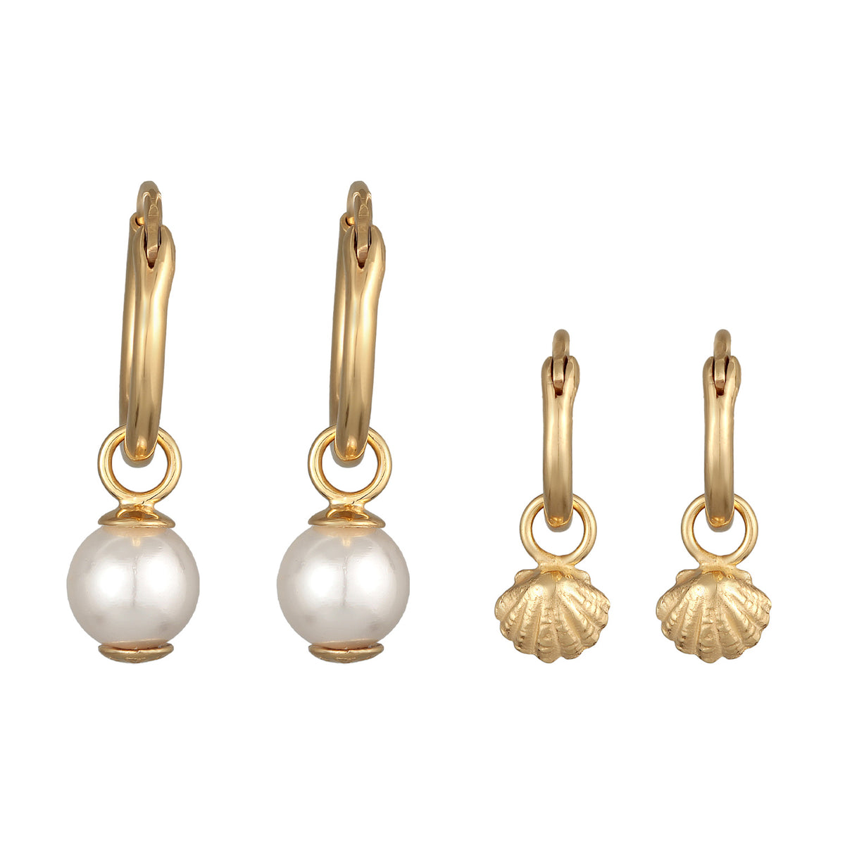 Gold - Elli | Ohrring-Set Muschel | Muschelkernperle | 925er Sterling Silber vergoldet