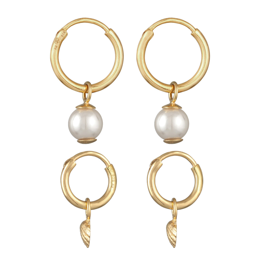 Gold - Elli | Ohrring-Set Muschel | Muschelkernperle | 925er Sterling Silber vergoldet
