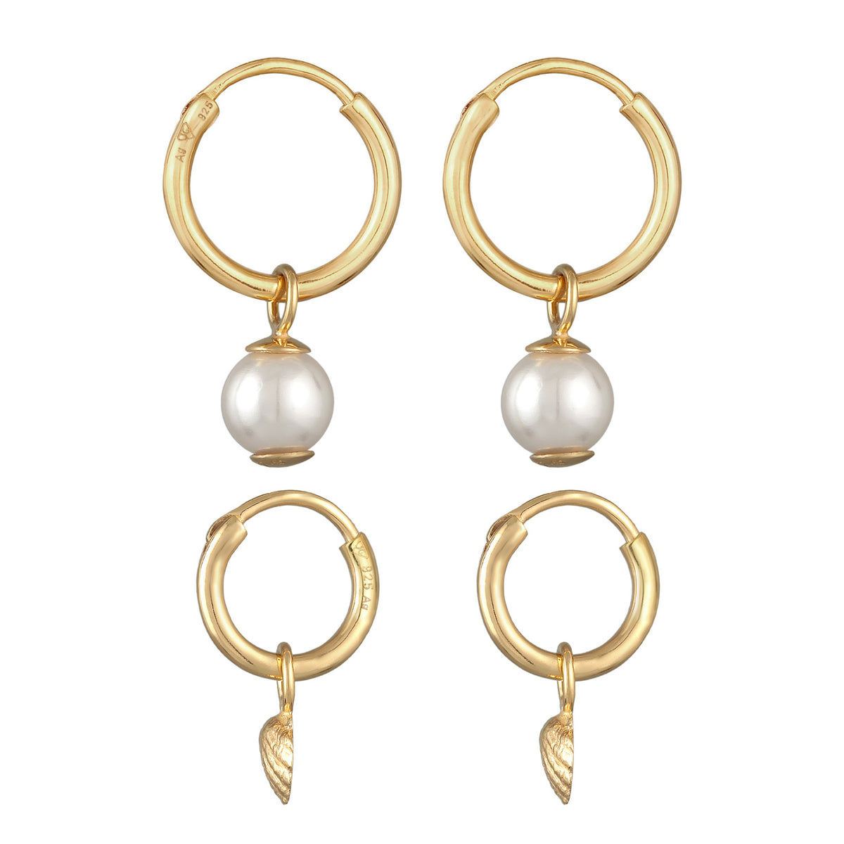 Gold - Elli | Ohrring-Set Muschel | Muschelkernperle | 925er Sterling Silber vergoldet