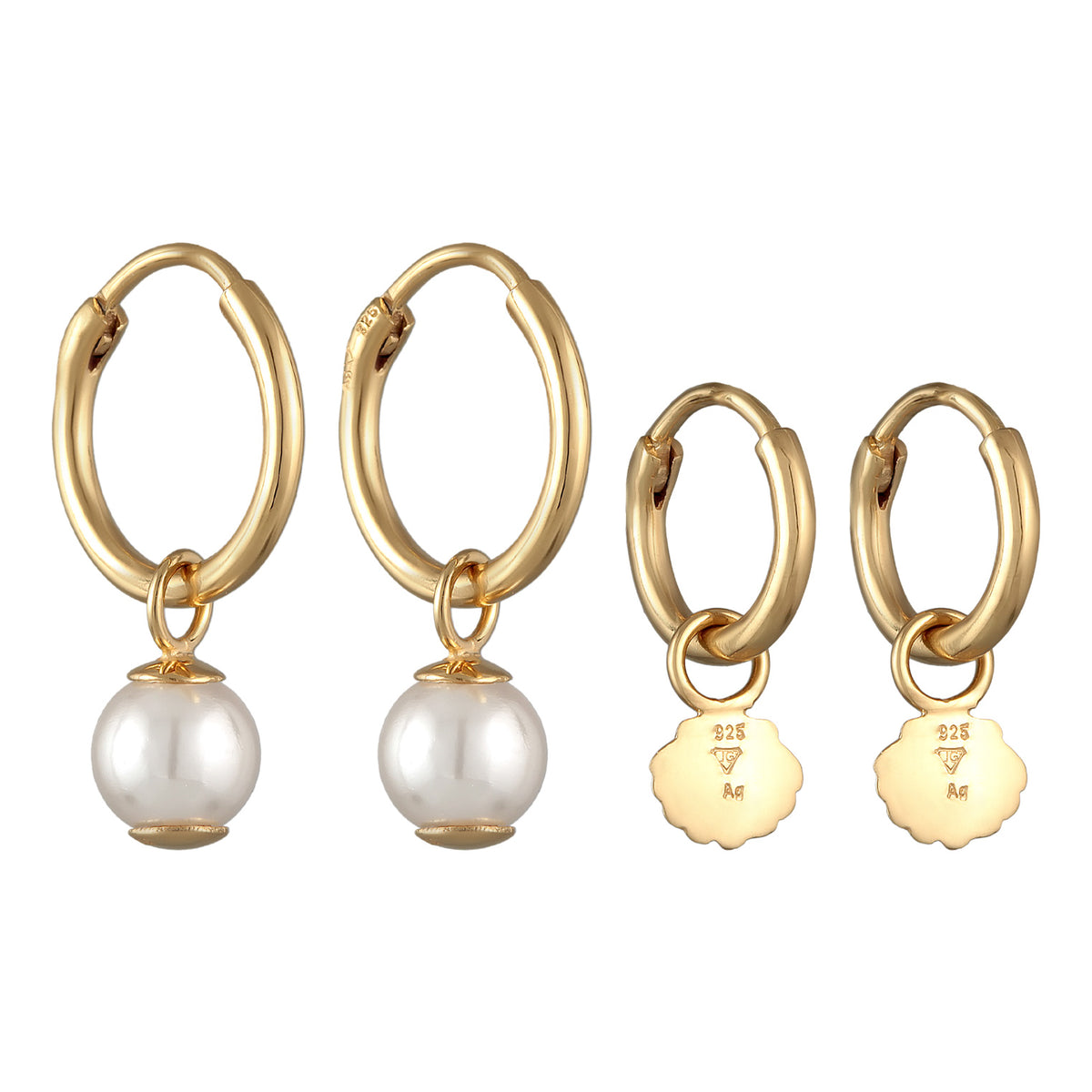 Gold - Elli | Ohrring-Set Muschel | Muschelkernperle | 925er Sterling Silber vergoldet