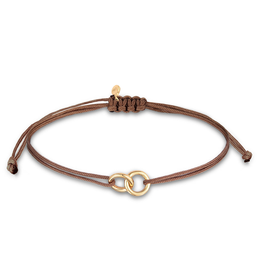 Gold - Elli | Armband Kreis Geo | Nylon (Braun)| 925er Sterling Silber vergoldet