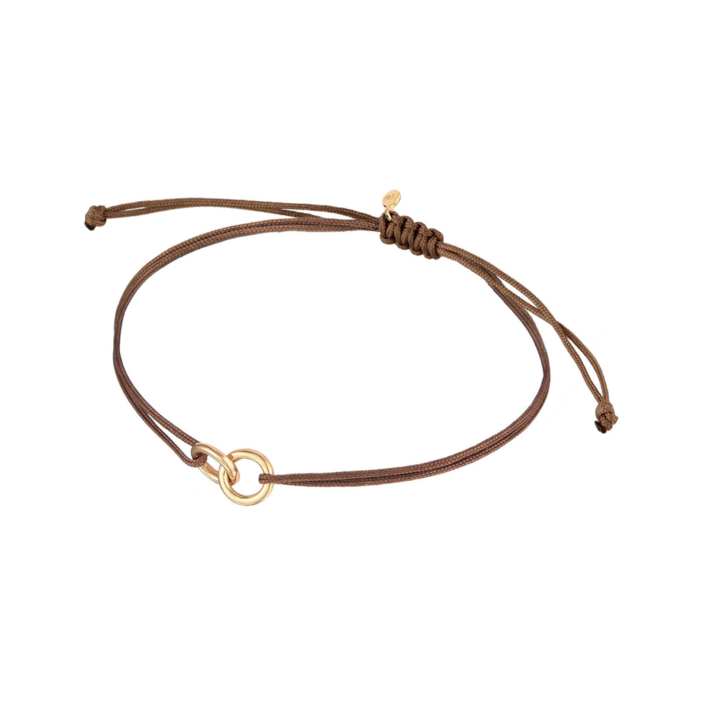 Gold - Elli | Armband Kreis Geo | Nylon (Braun)| 925er Sterling Silber vergoldet