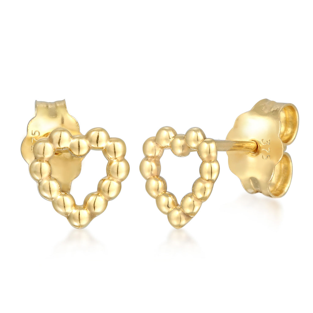 Gold - Elli PREMIUM | Ohrstecker Herz Kugeln | 375er Gelbgold