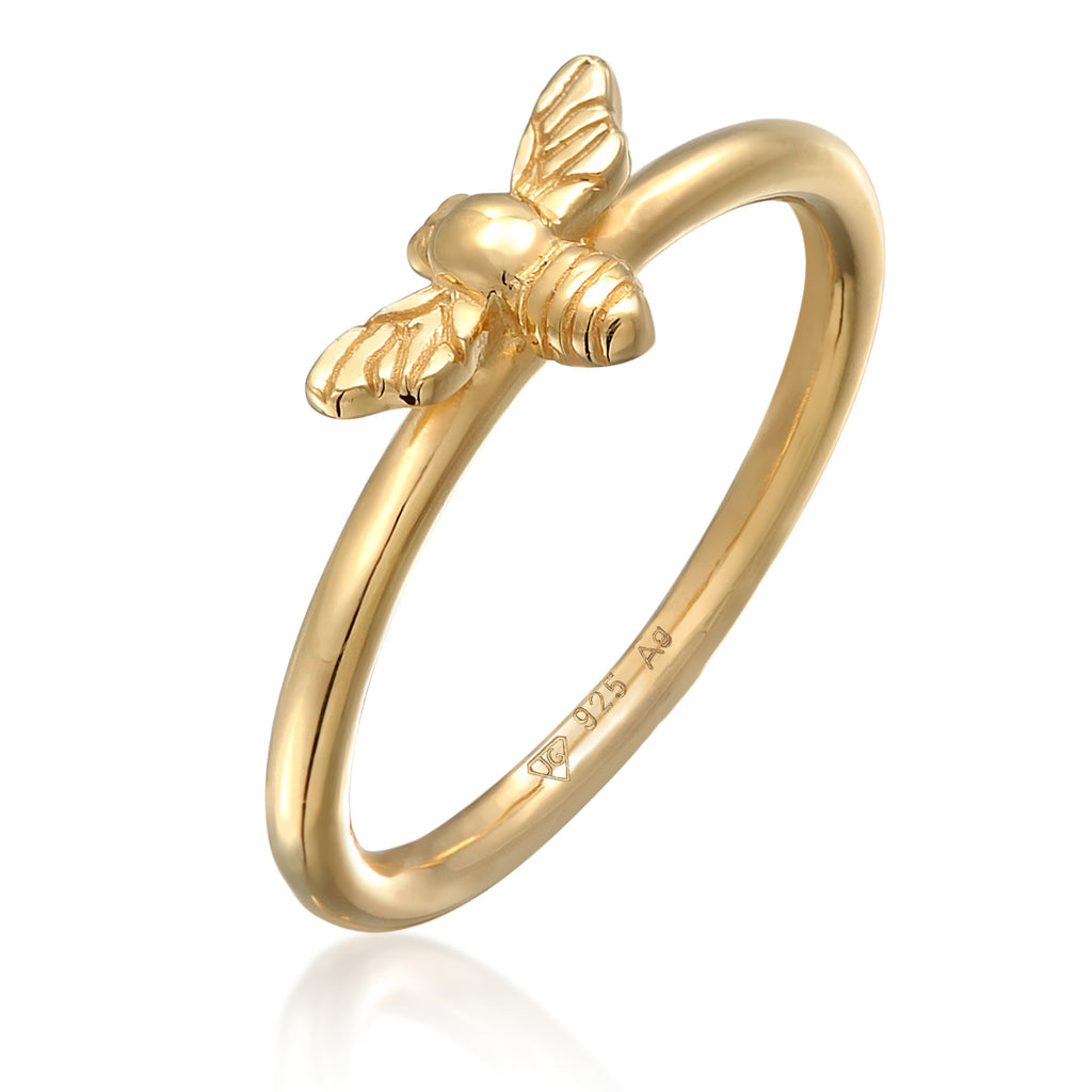 Silber - Elli | Ring Biene Symbol | 925er Sterling Silber vergoldet