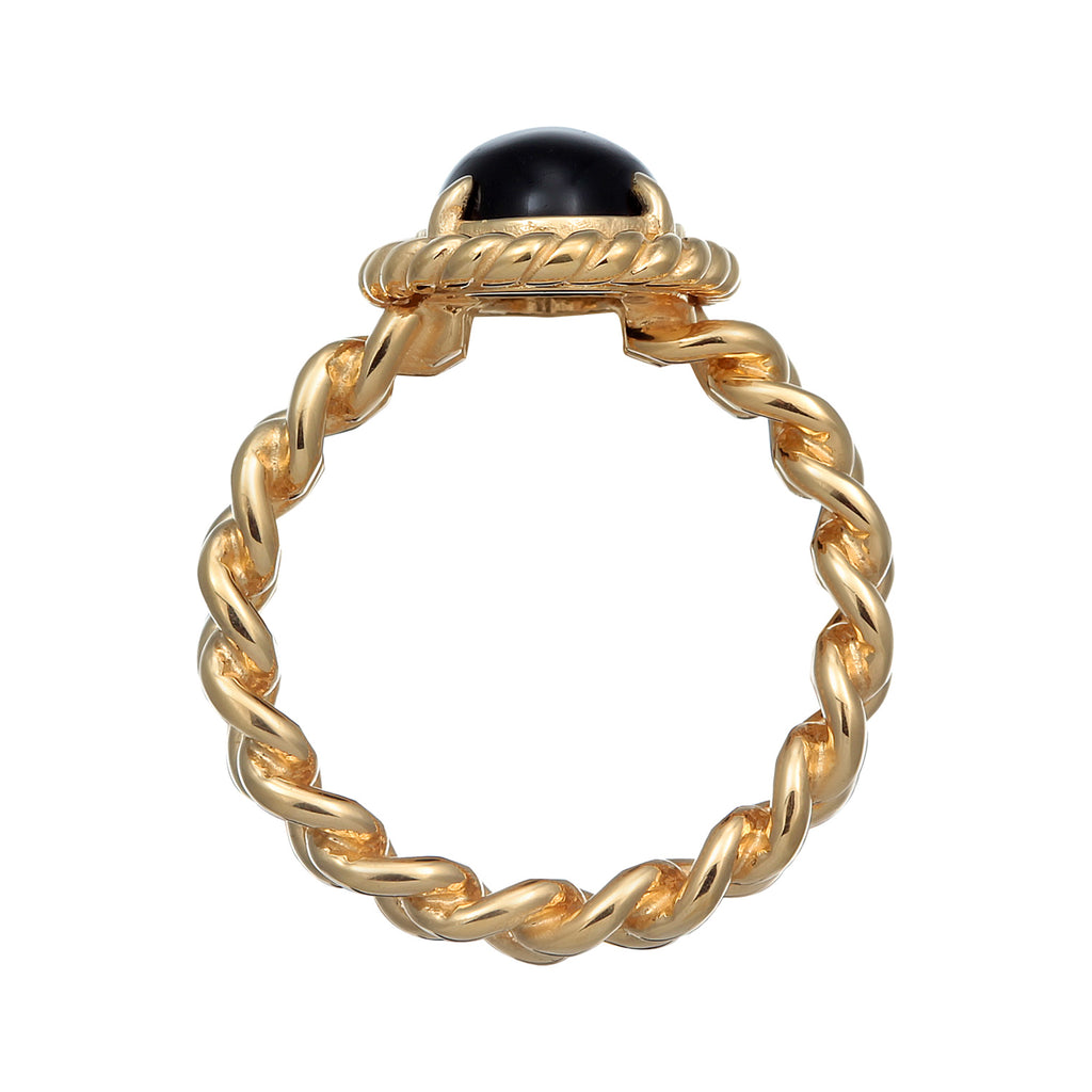 Gold - Elli PREMIUM | Solitär-Ring Chain Look | Onyx (Schwarz) | 925er Sterling Silber vergoldet