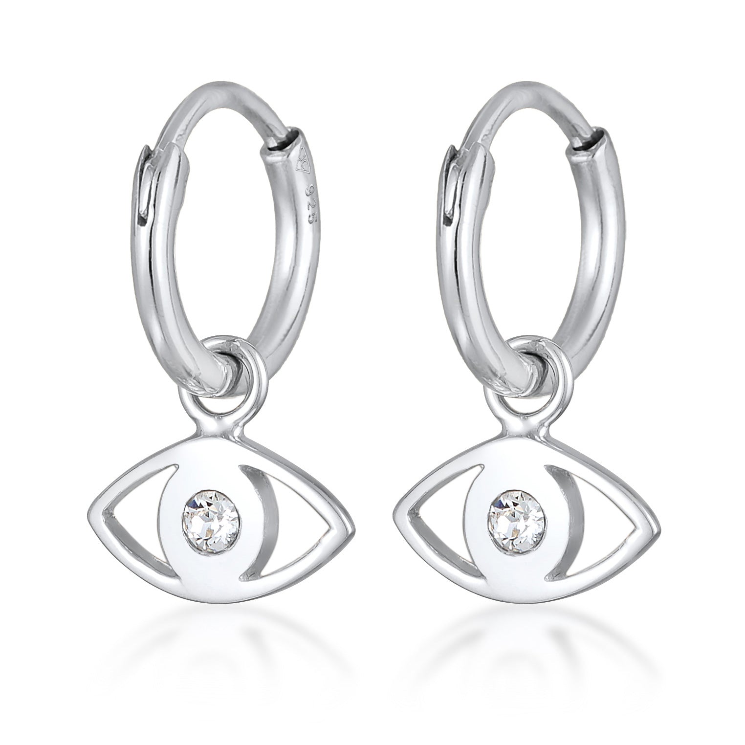 Silber - Elli | Creolen Evil Eye Anhänger | Mit Kristallen von Swarovski® (Weiß) | 925er Sterling Silber