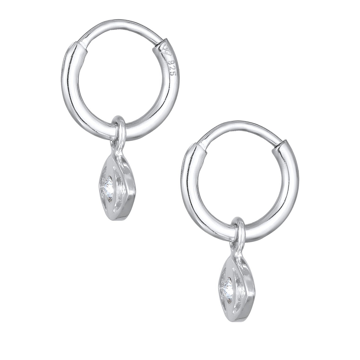 Silber - Elli | Creolen Evil Eye Anhänger | Mit Kristallen von Swarovski® (Weiß) | 925er Sterling Silber