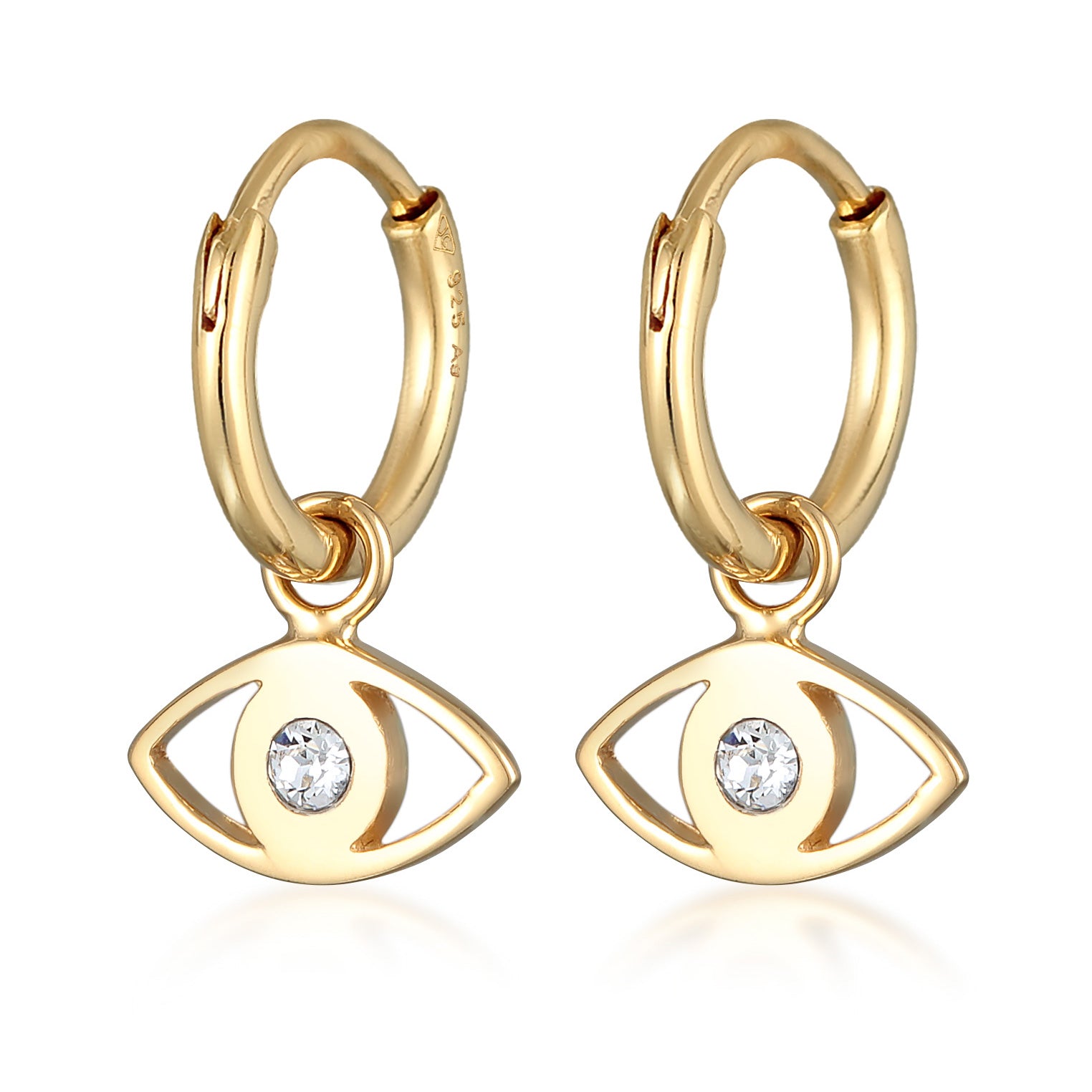 Gold - Elli | Creolen Evil Eye Anhänger | Mit Kristallen von Swarovski® (Weiß) | 925er Sterling Silber vergoldet