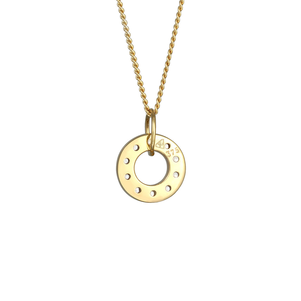 Gold - Elli PREMIUM | Halskette Kreis Anhänger | Topas (Weiß) | 375er Gelbgold