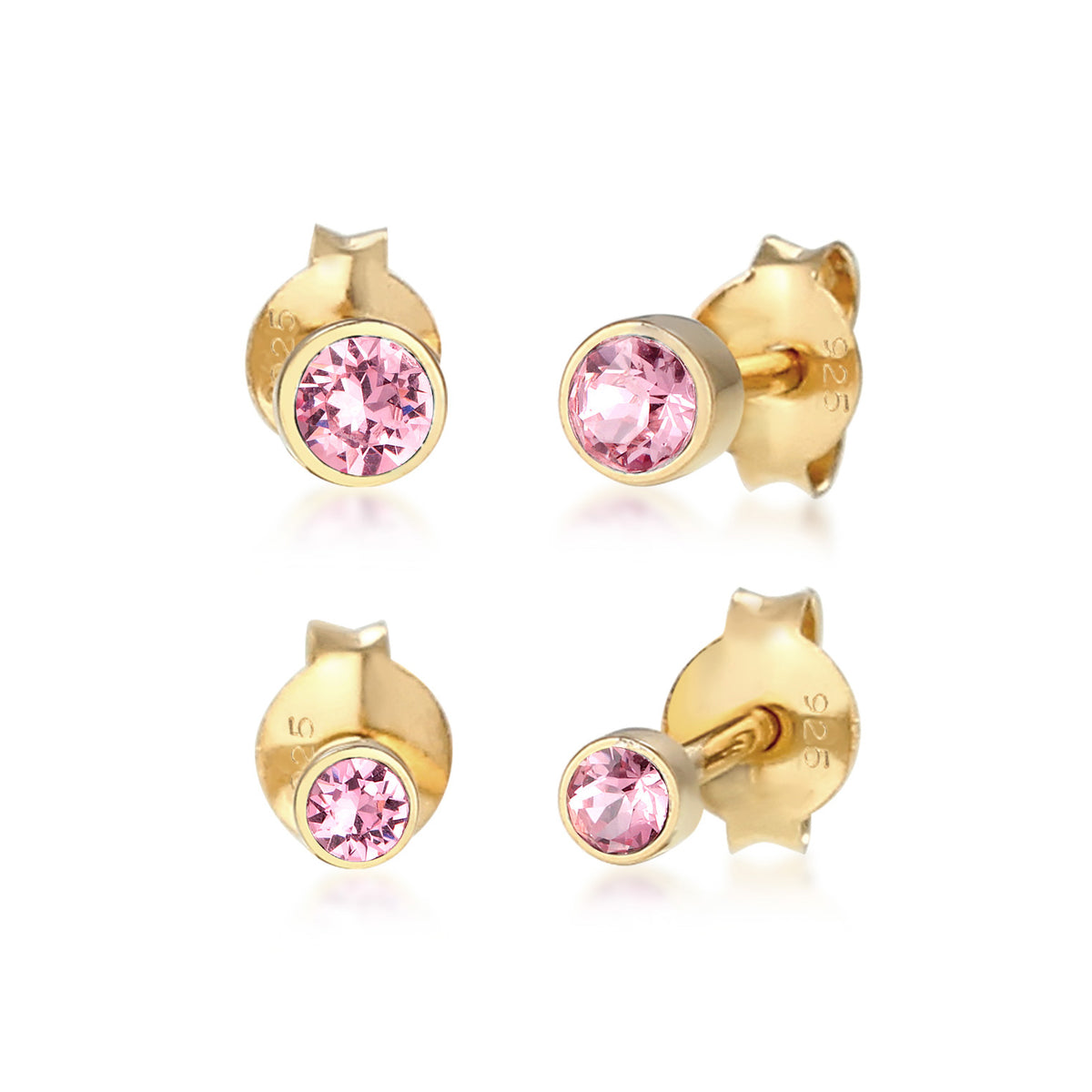 Gold - Elli | Ohrringset Basic | Mit Kristallen von Swarovski® (Rosa) | 925er Sterling Silber Vergoldet