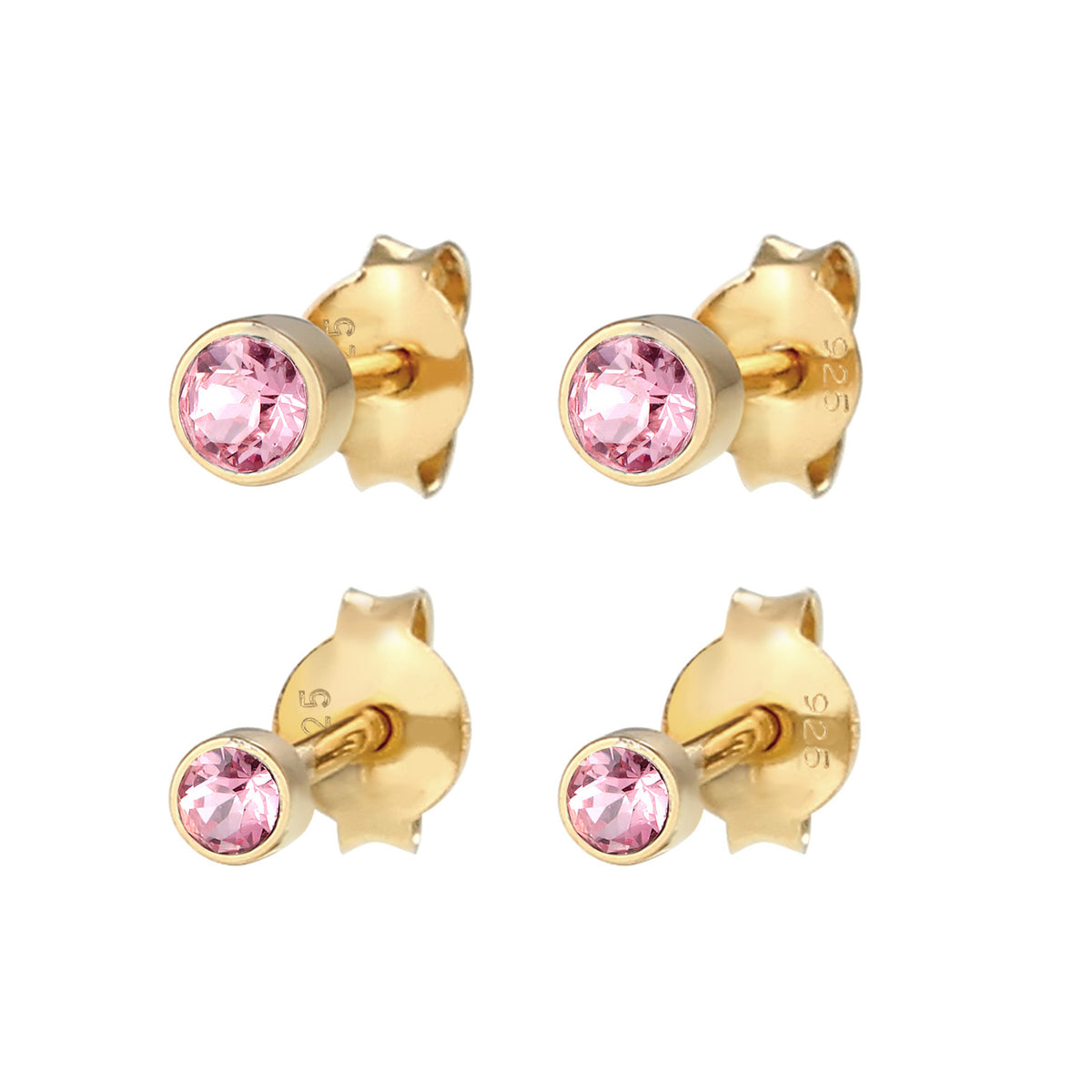 Gold - Elli | Ohrringset Basic | Mit Kristallen von Swarovski® (Rosa) | 925er Sterling Silber Vergoldet