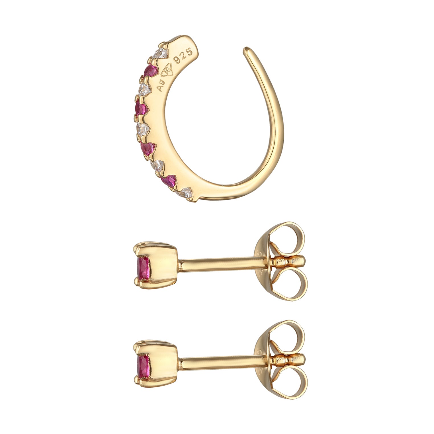 Gold - Elli | Ohrring-Set Earcuff Basic | Kristalle (Rosa) | 925er Sterling Silber