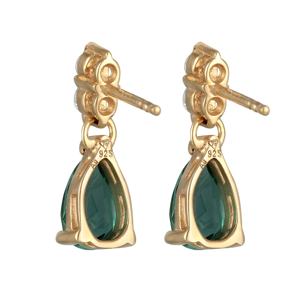 Gold - Elli PREMIUM | Ohrhänger Tropfen | Zirkonia, Quarz (Grün) | 925er Sterling Silber vergoldet