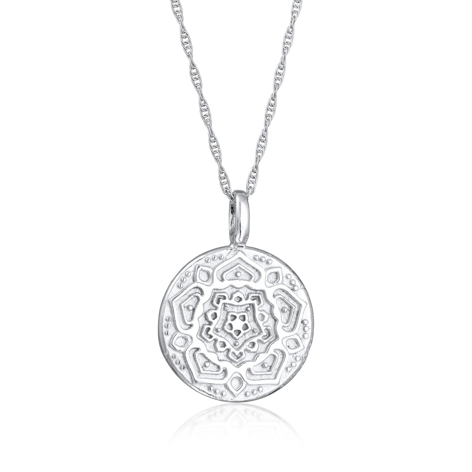 Silber - Elli | Halskette Plättchen Mandala | 925er Sterling Silber