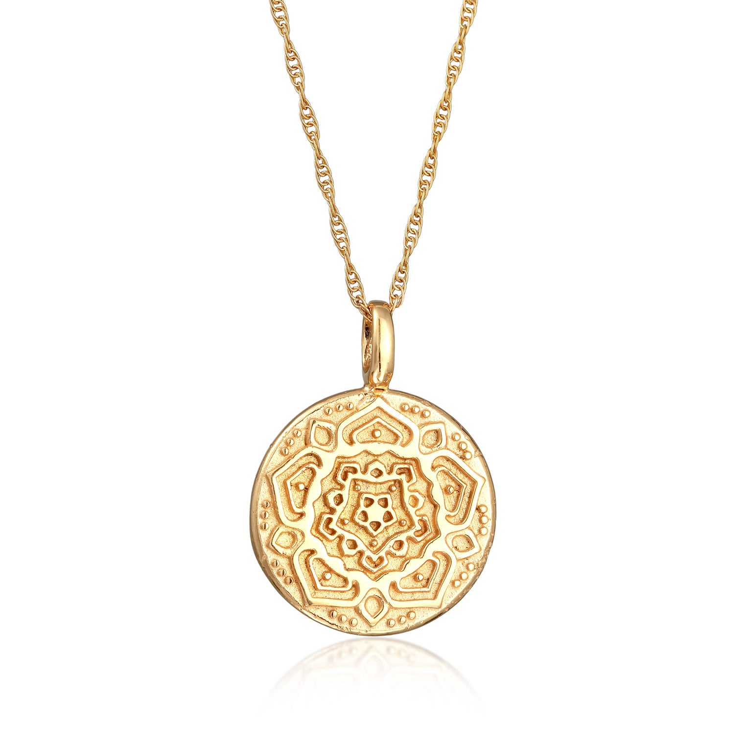Gold - Elli | Halskette Plättchen Mandala | 925er Sterling Silber vergoldet